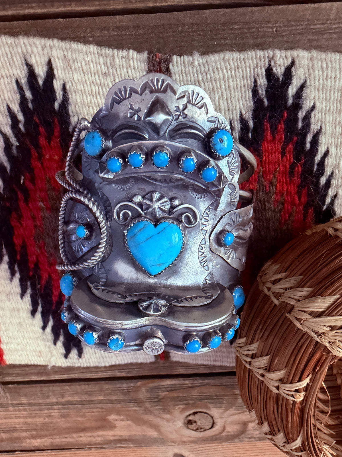 Handcrafted Turquoise & Sterling Silver Saddle Cuff Bracelet by Tim Yazzie