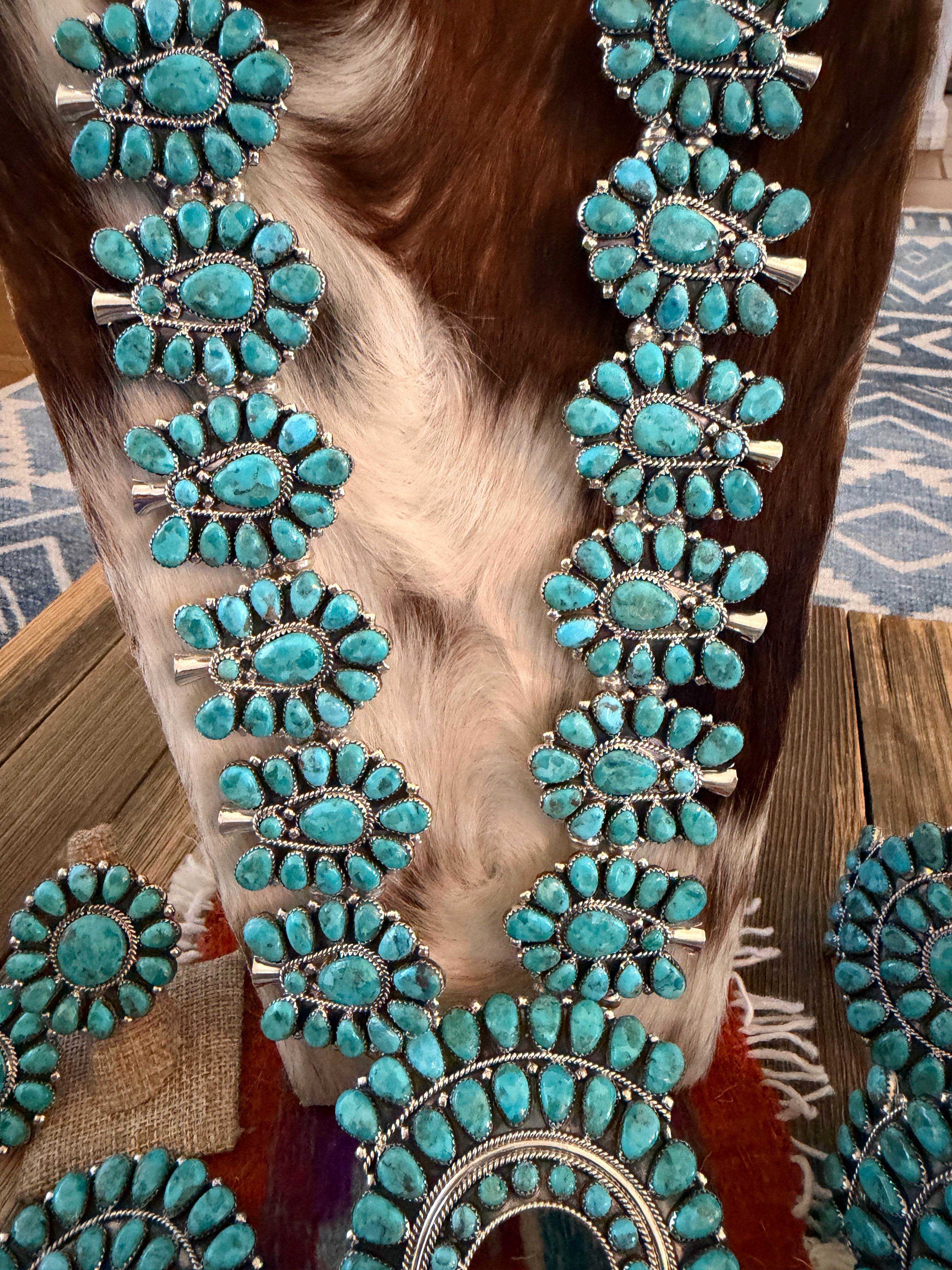 Handcrafted Turquoise & Sterling Silver Cluster 7-Piece Jewelry Set by Danny L. Wauneka
