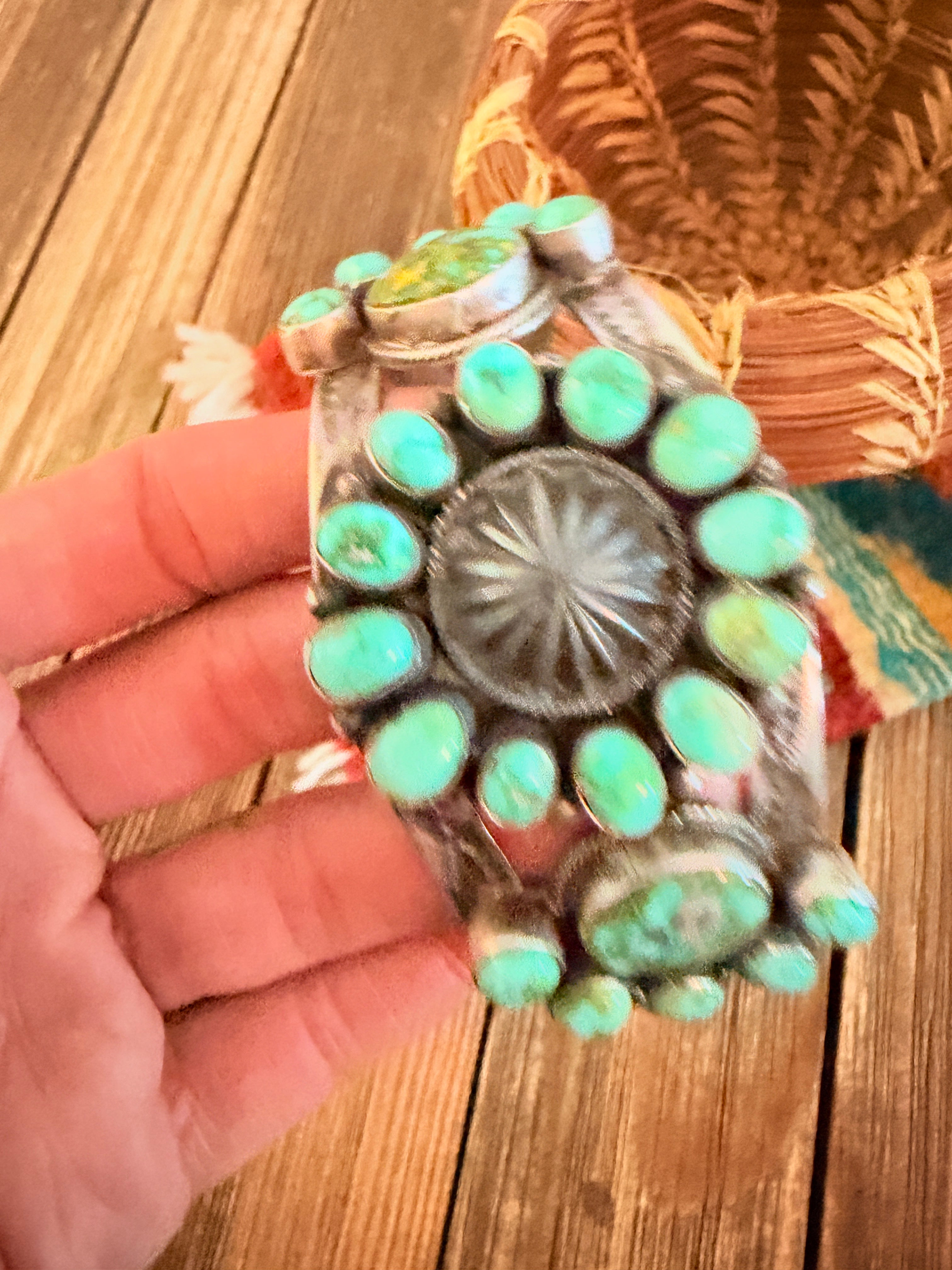 Handcrafted Turquoise & Sterling Silver Concho Cuff Bracelet by Bobby Johnson