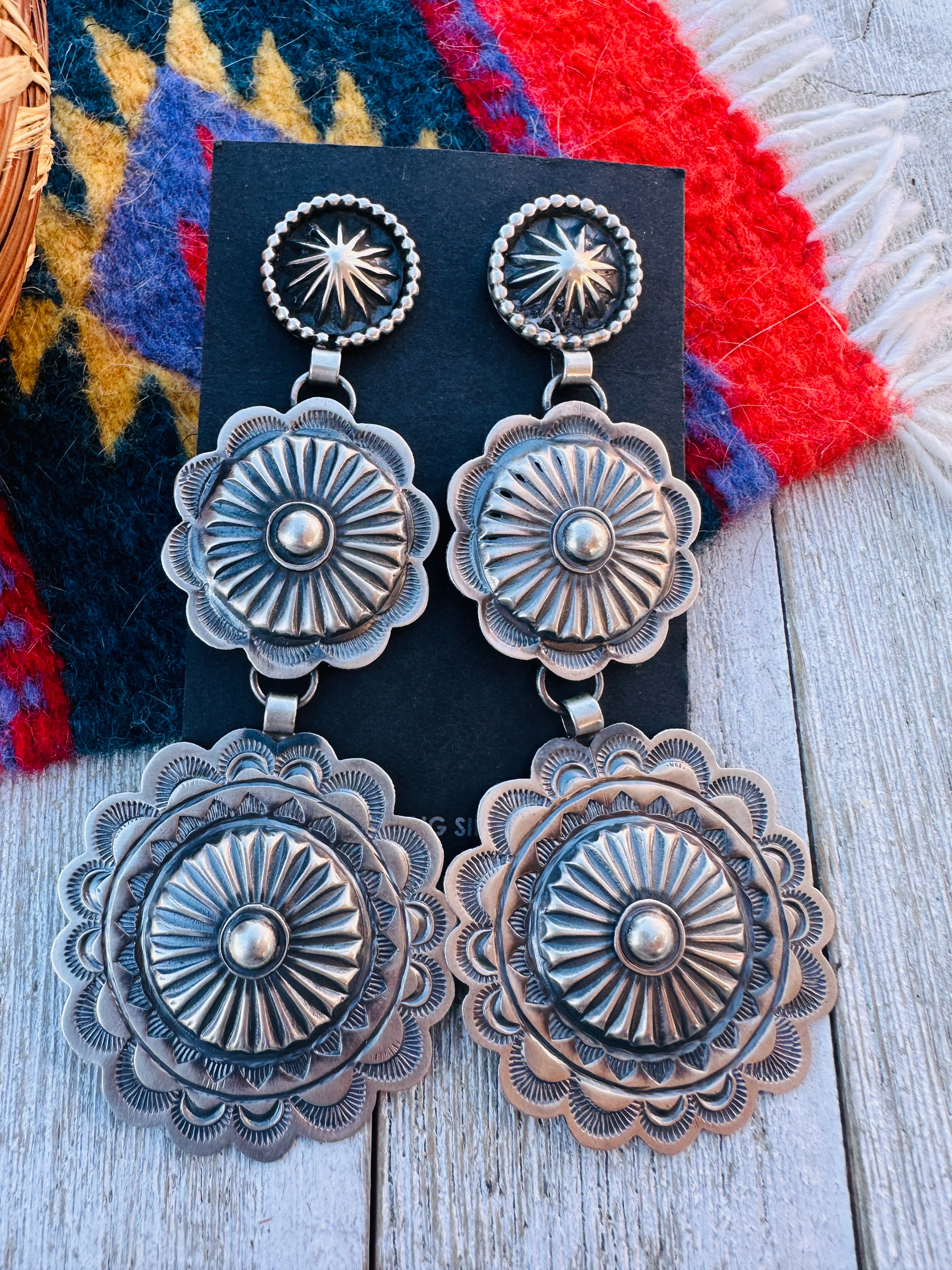 Handcrafted Sterling Silver Concho Dangle Earrings by Hemerson Brown