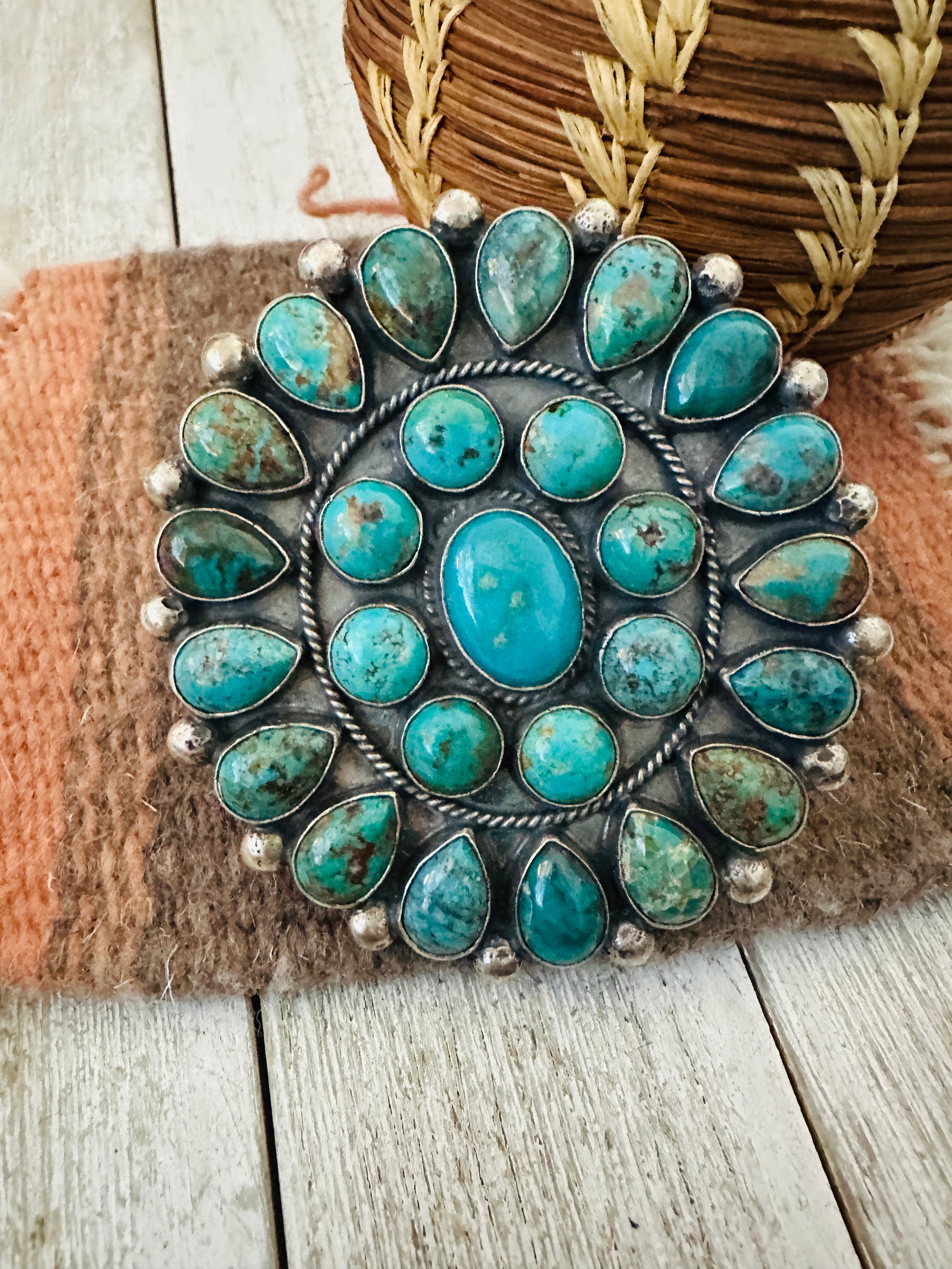 Handcrafted Turquoise & Sterling Silver Cluster Adjustable Ring