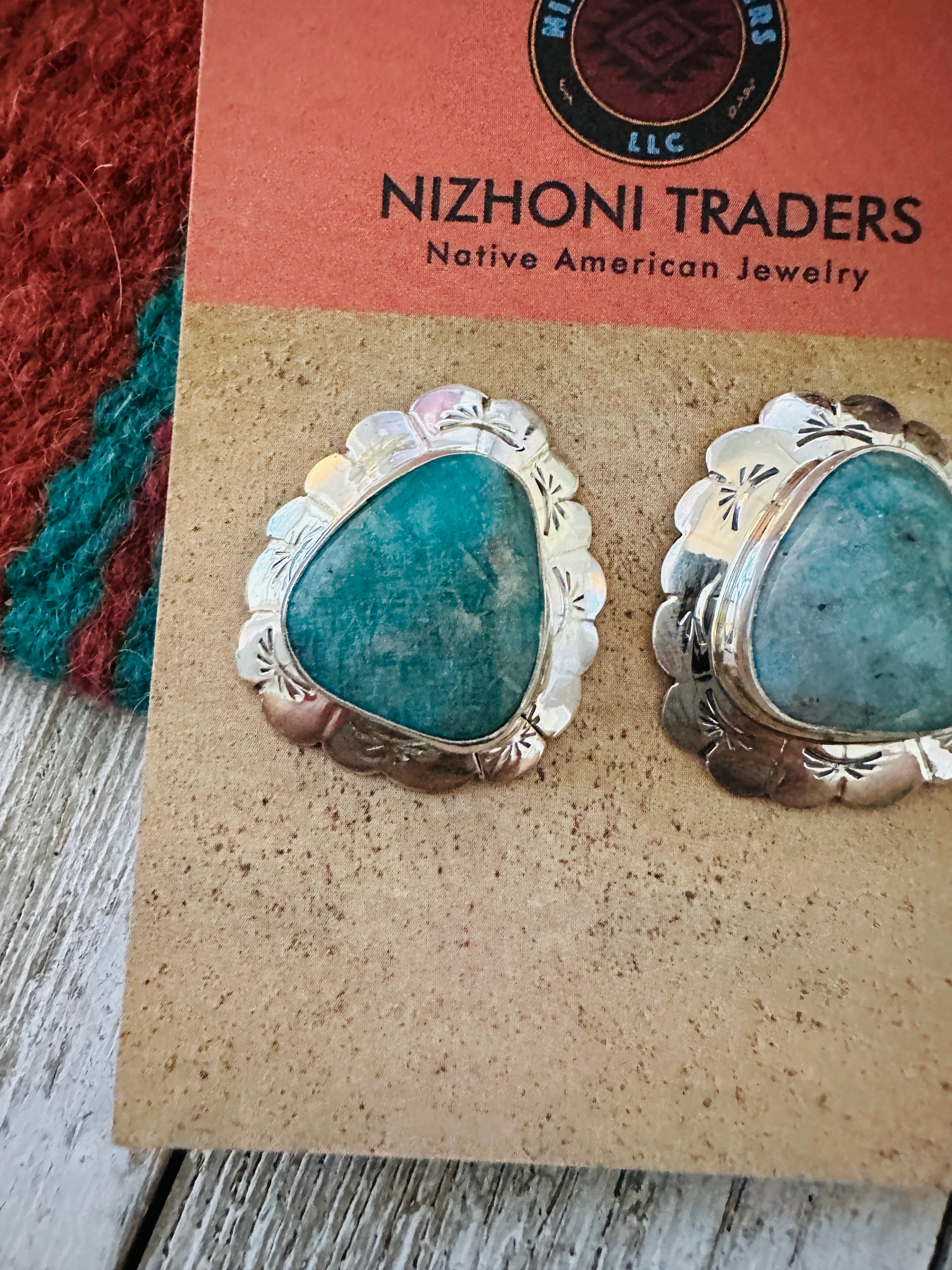 Navajo Turquoise & Sterling Silver Concho Post Earrings