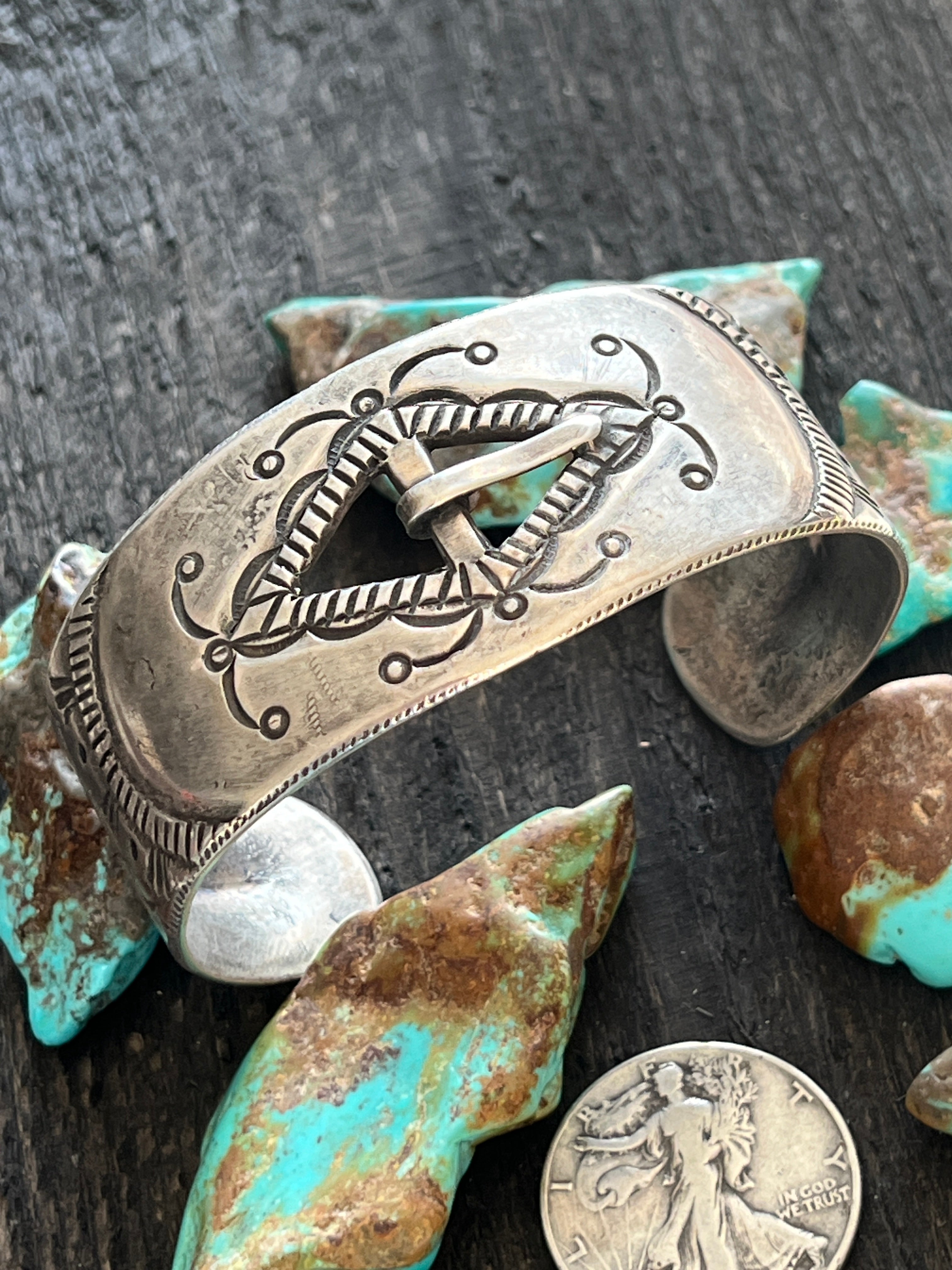 Handcrafted & Hand Forged Old Pawn Sterling Silver Ingot Cuff Bracelet by Santa Fe Artist, Buffalo: The Buckle