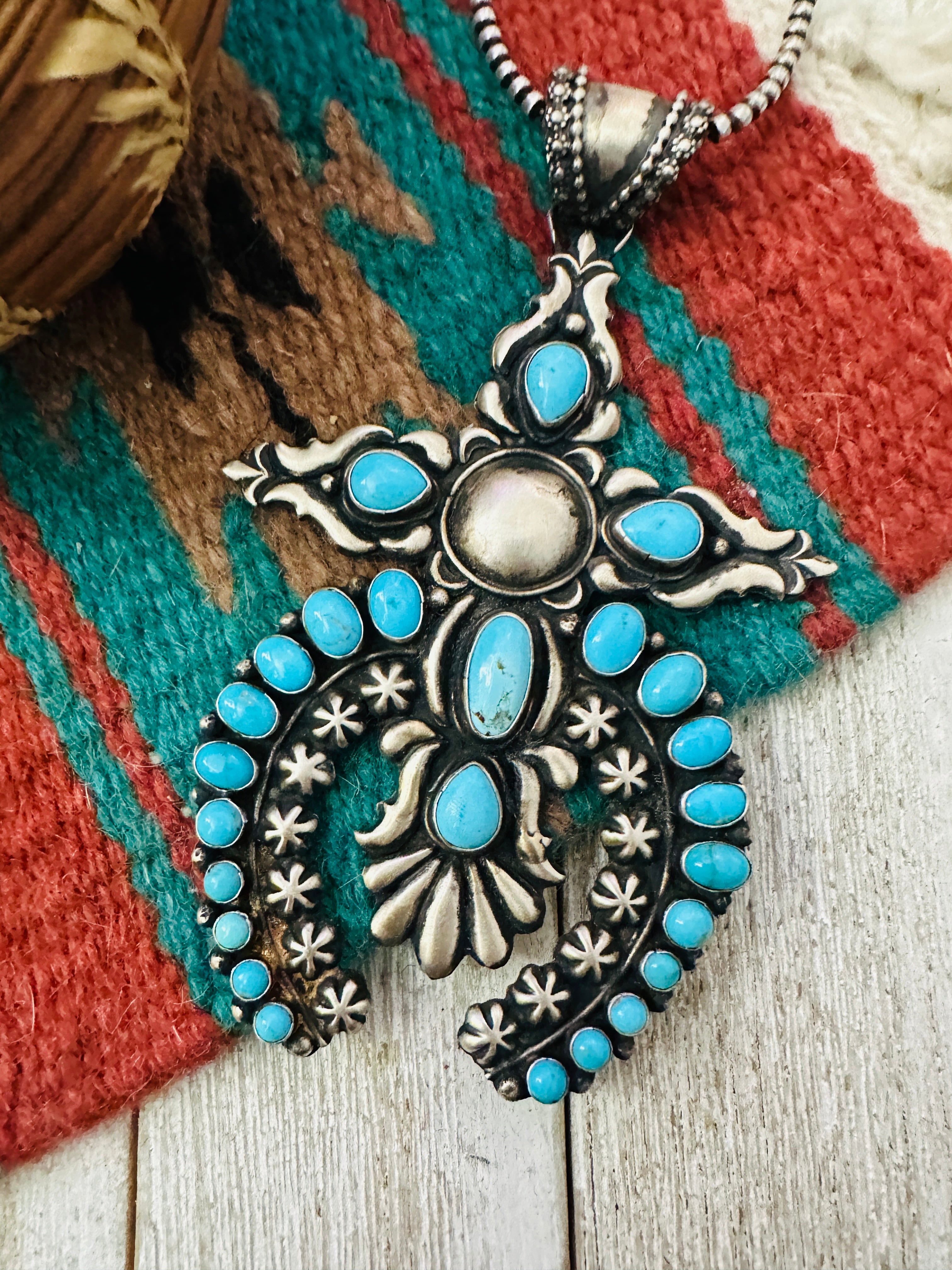 Handcrafted Sterling Silver & Turquoise Naja Pendant by Shawn Cayatineto