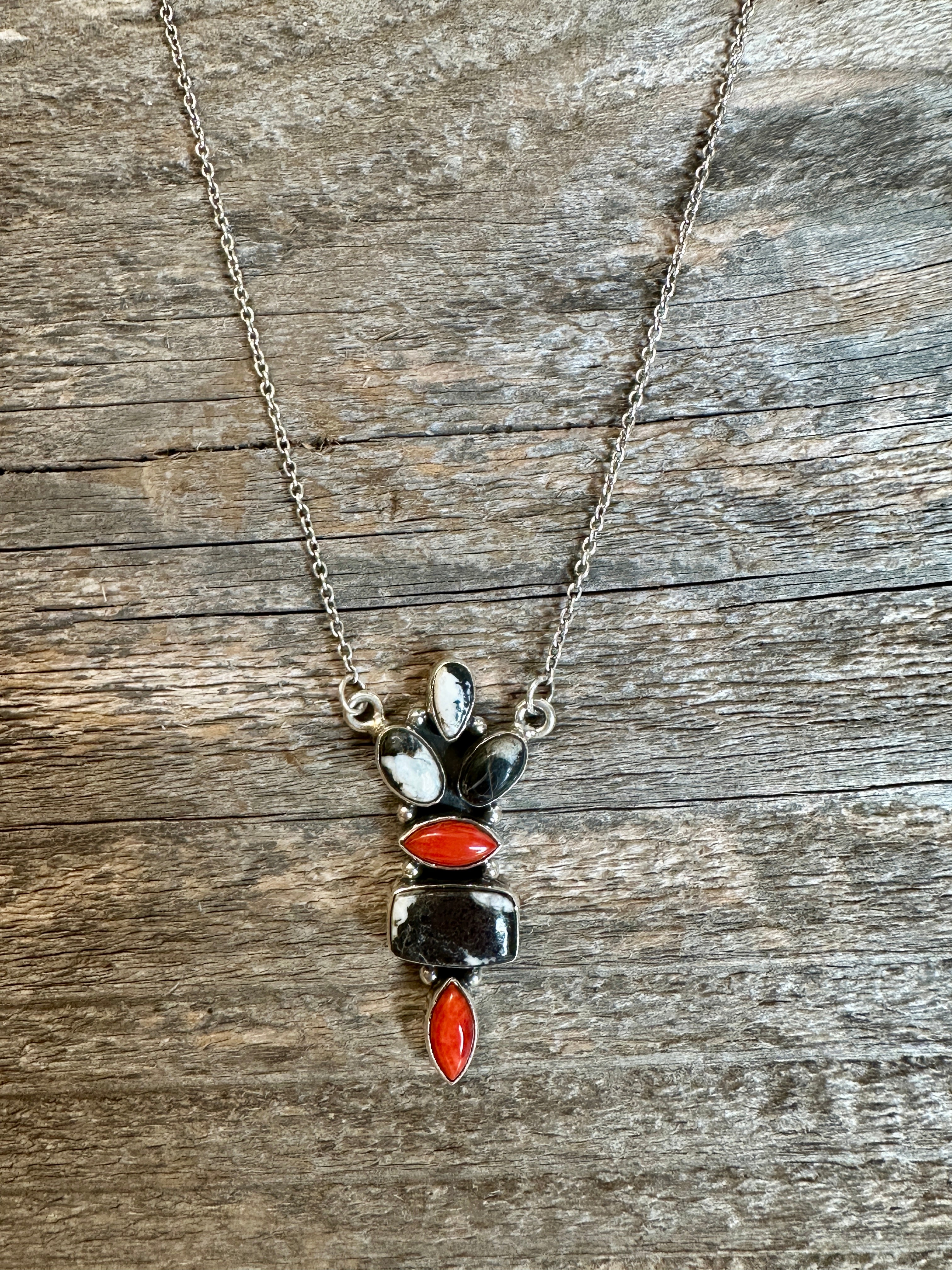 Handmade White Buffalo Red Coral Sterling Silver Necklace