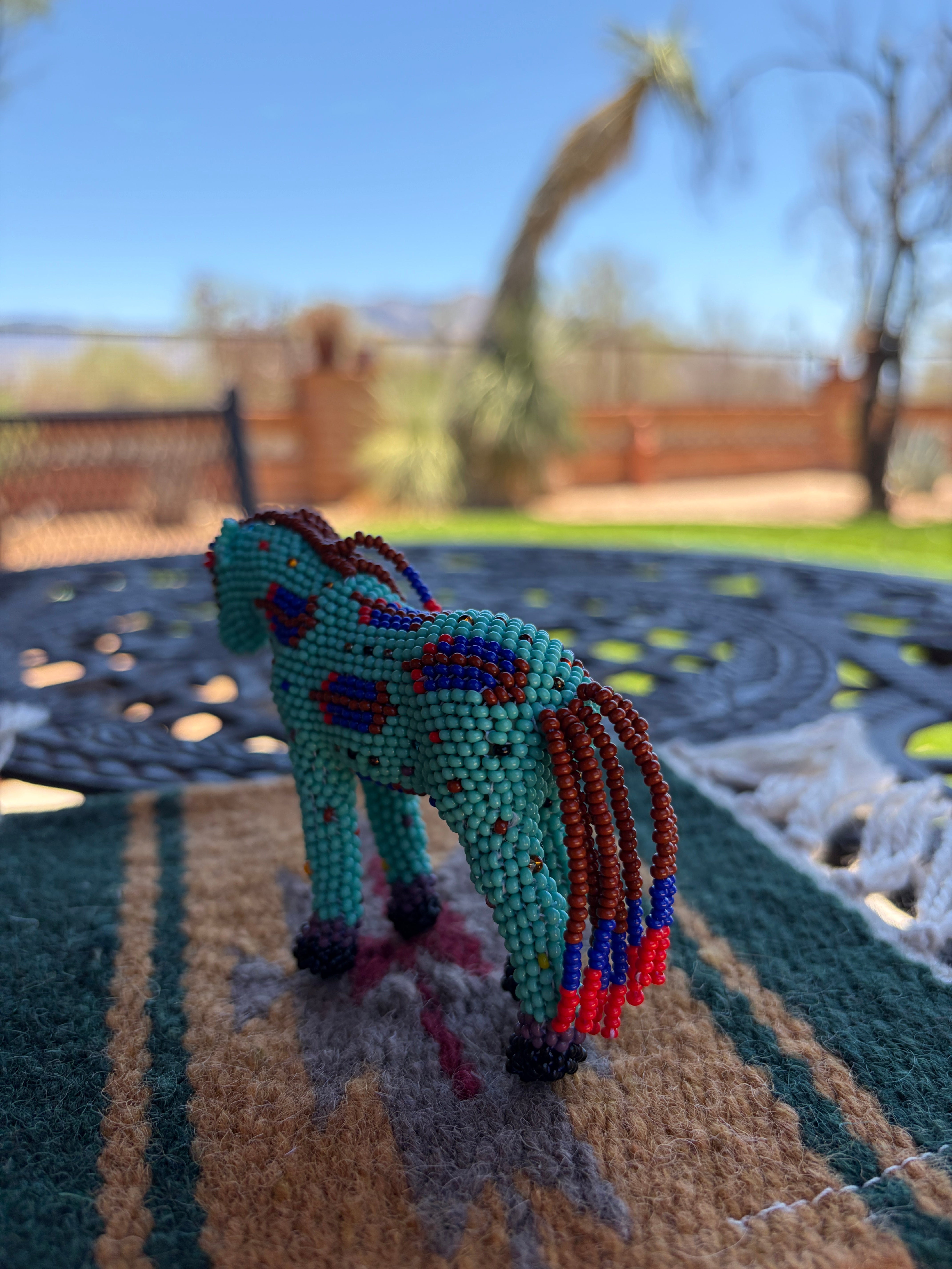 Handmade Peyote Stitched Horse Figurine- Turquoise 10