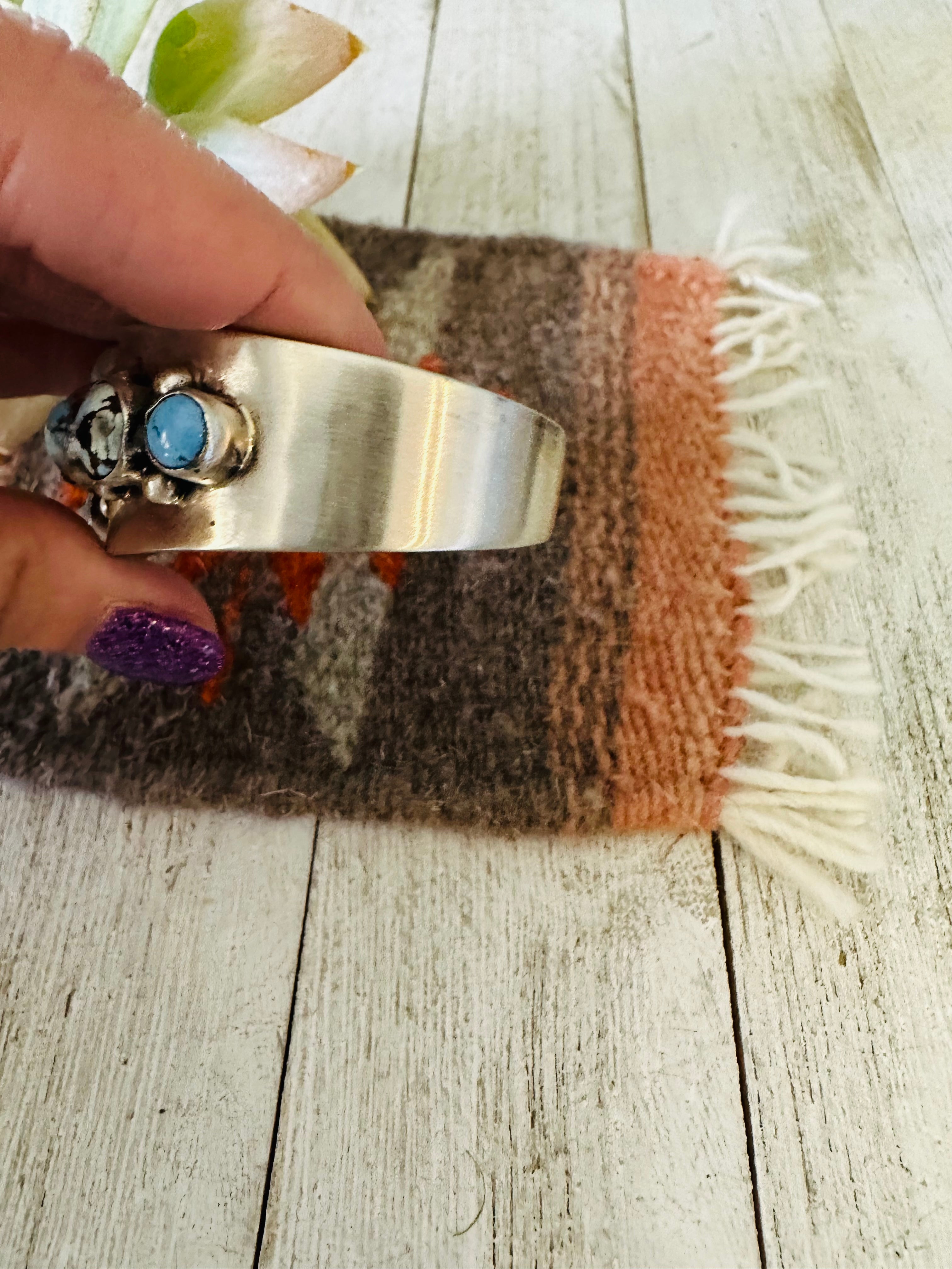 Handcrafted Golden Hills Turquoise & Sterling Silver Cuff Bracelet /