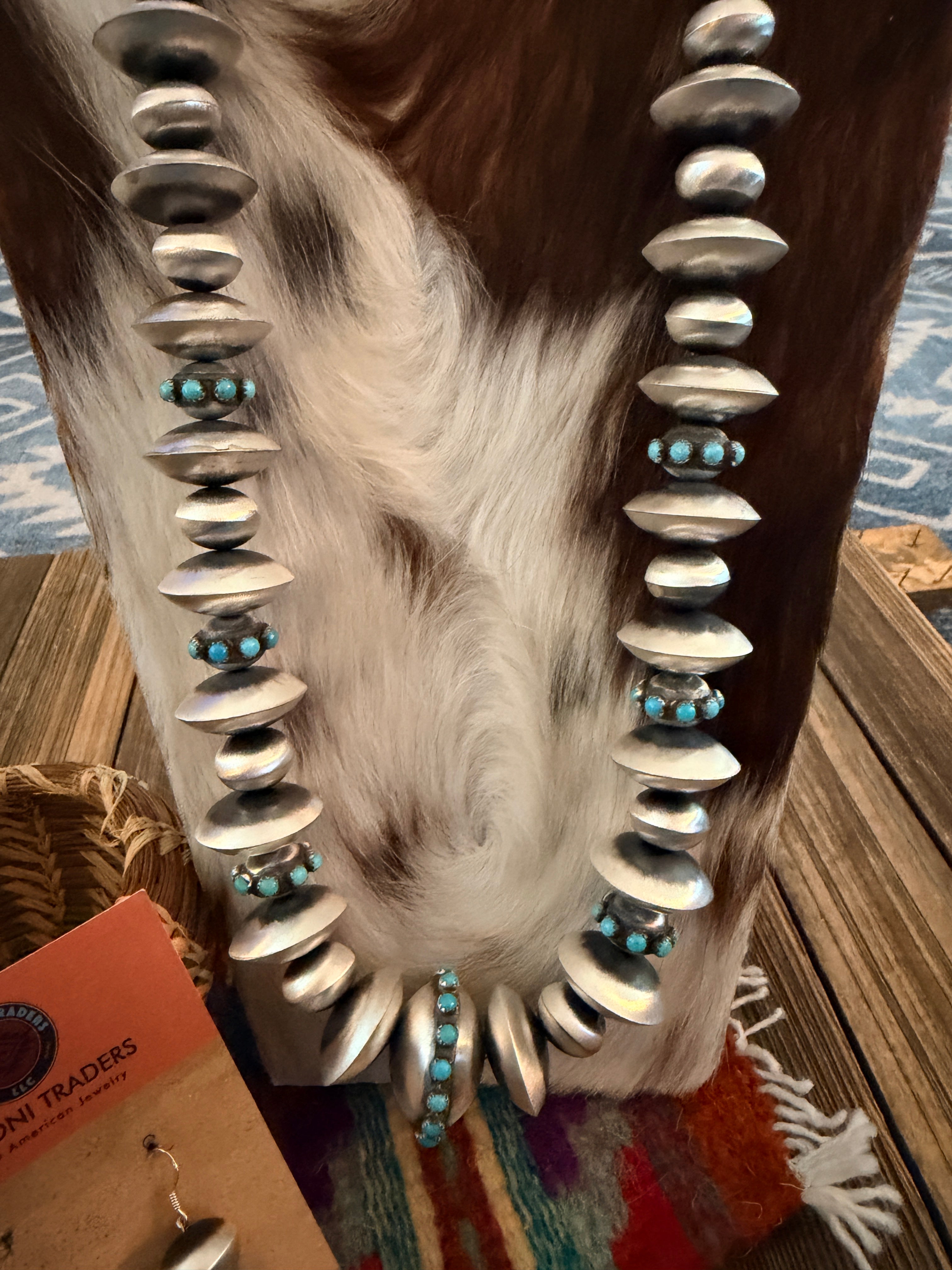 Handcrafted Turquoise & Sterling Silver Necklace and Earring Set
