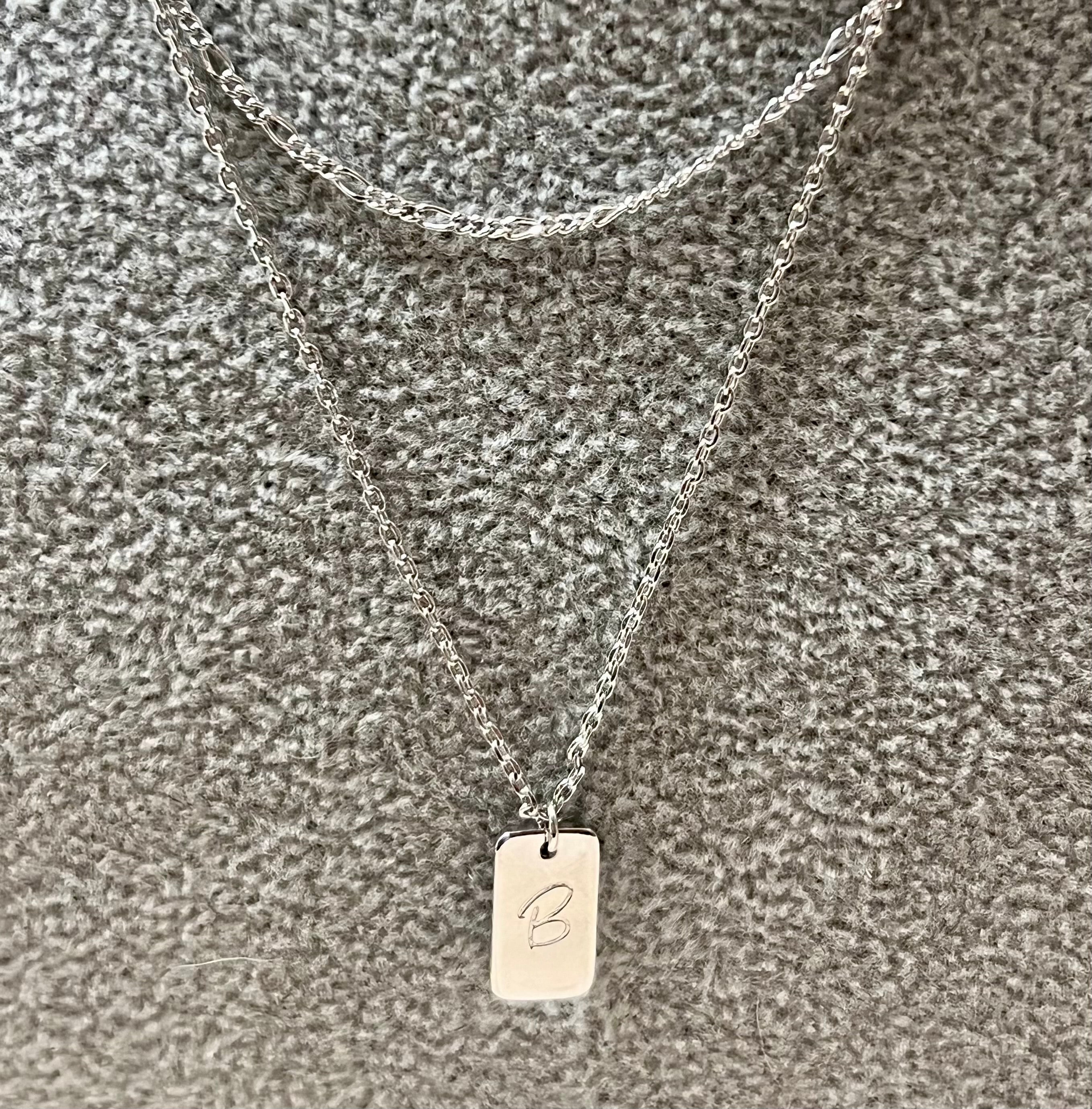 Initial Tag Layered Chain “B” Necklace
