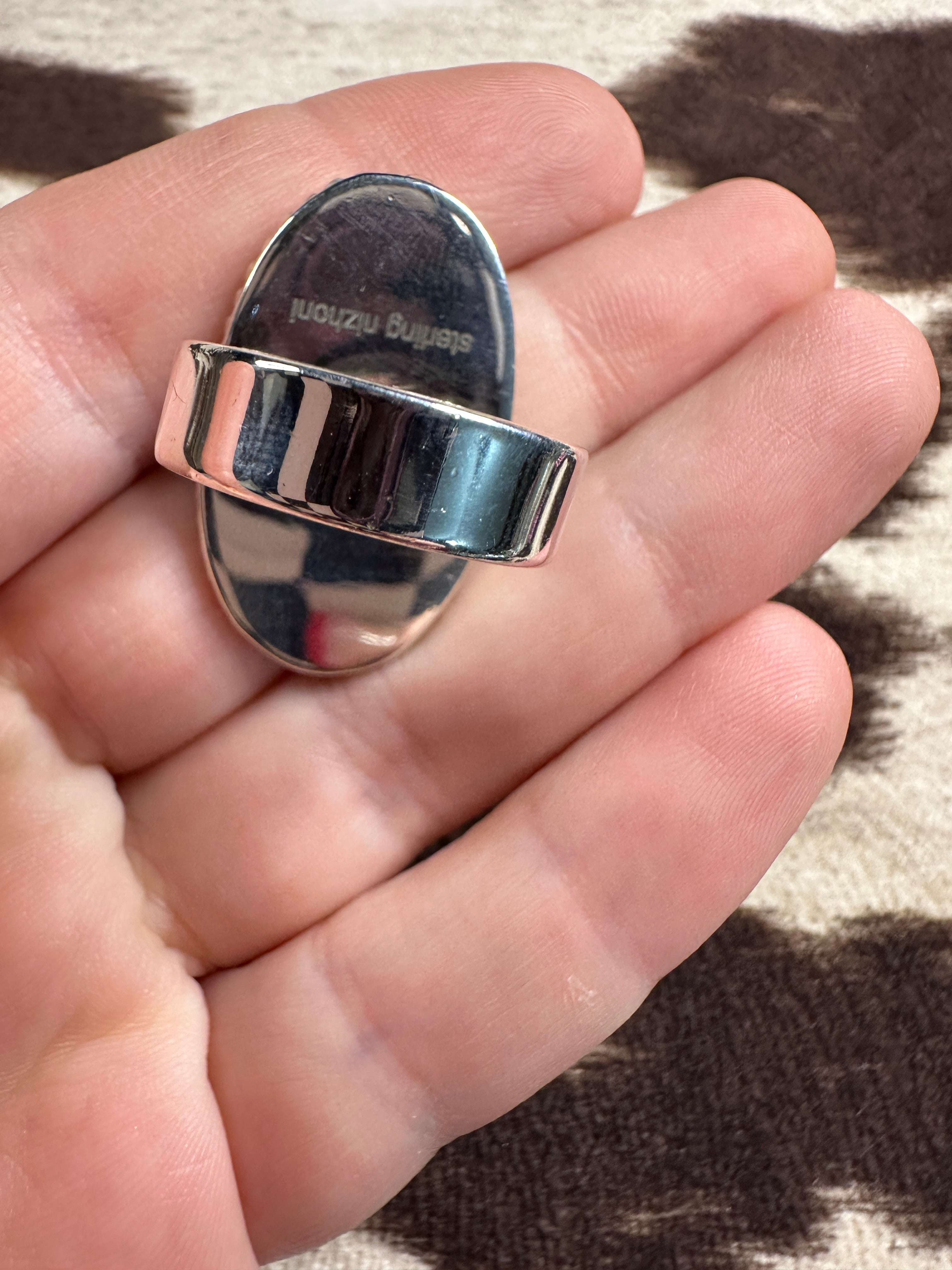 Beautiful Handmade Violet Frost And Sterling Silver Adjustable Ring OVAL