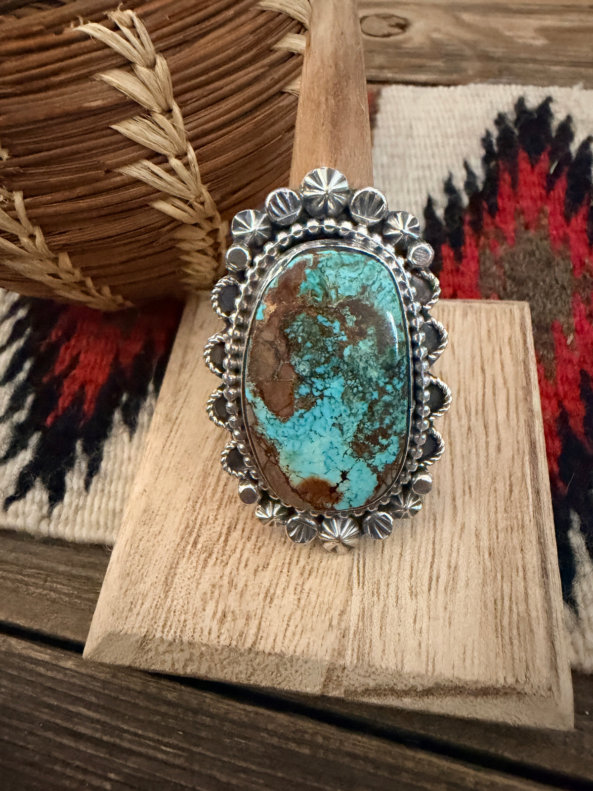 Handcrafted Royston Turquoise & Sterling Silver Ring 9 by Rosella Paxson