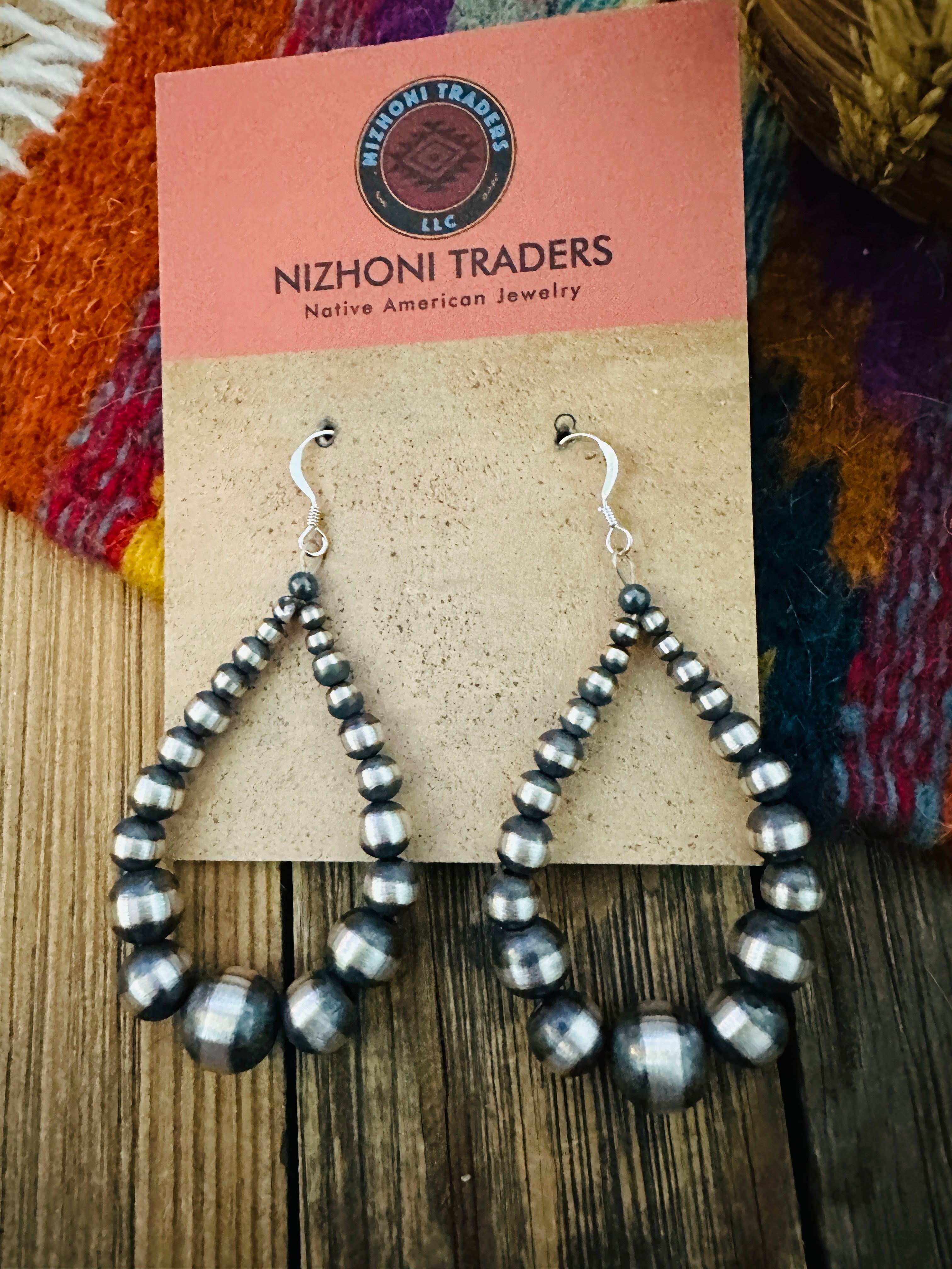 Handcrafted Sterling Silver Pearl Beaded Dangle Hoop Earrings