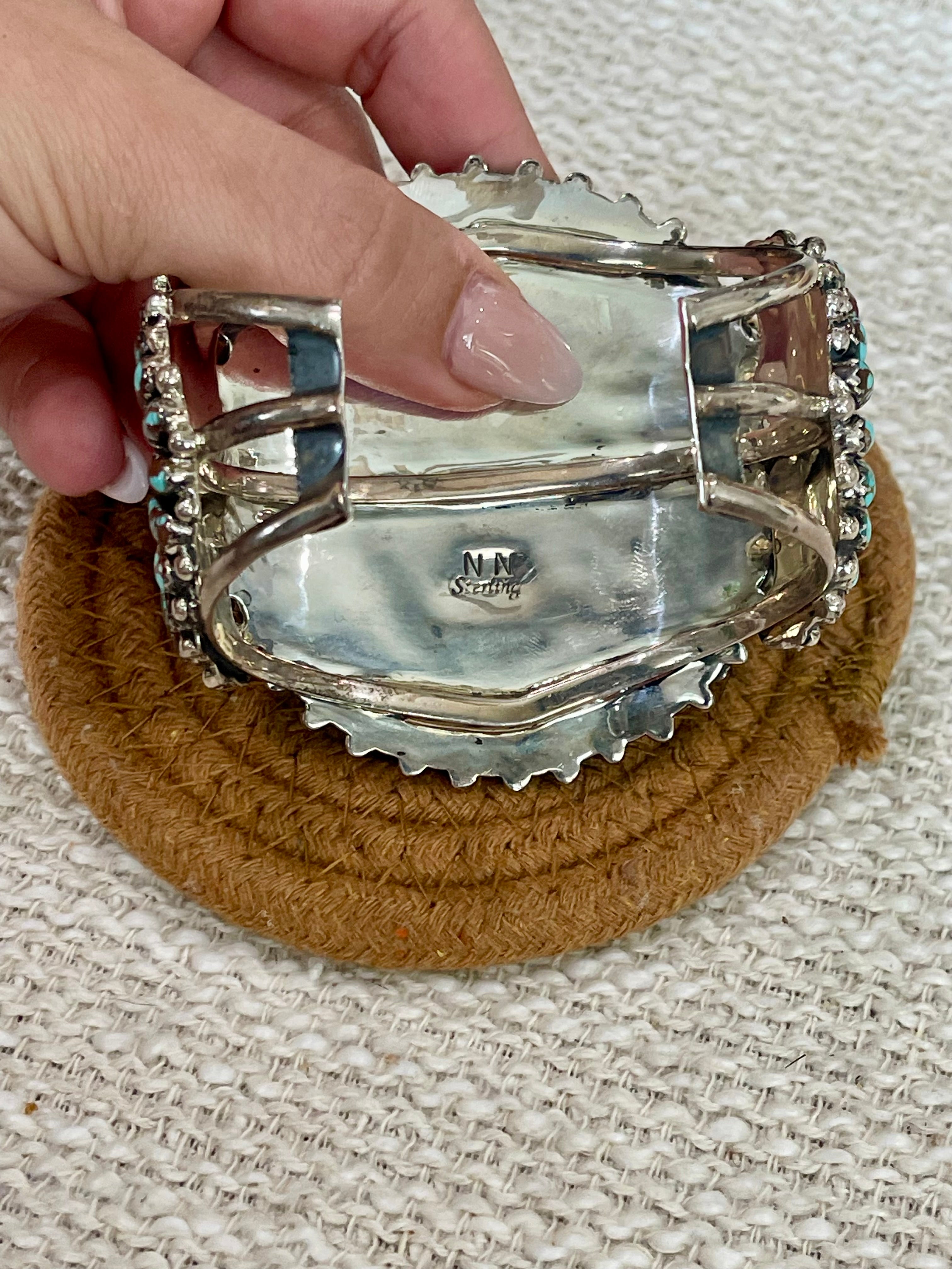 Handmade Sterling Silver & Number 8 Turquoise Cluster Cuff Bracelet