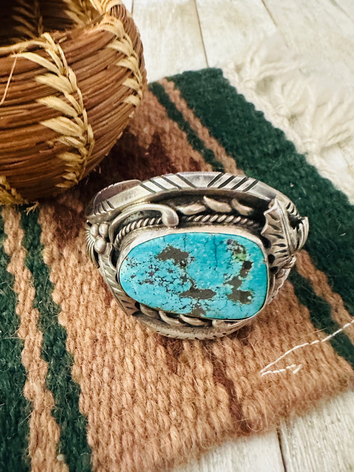 Handcrafted Old Pawn Turquoise & Sterling Silver Cuff Bracelet