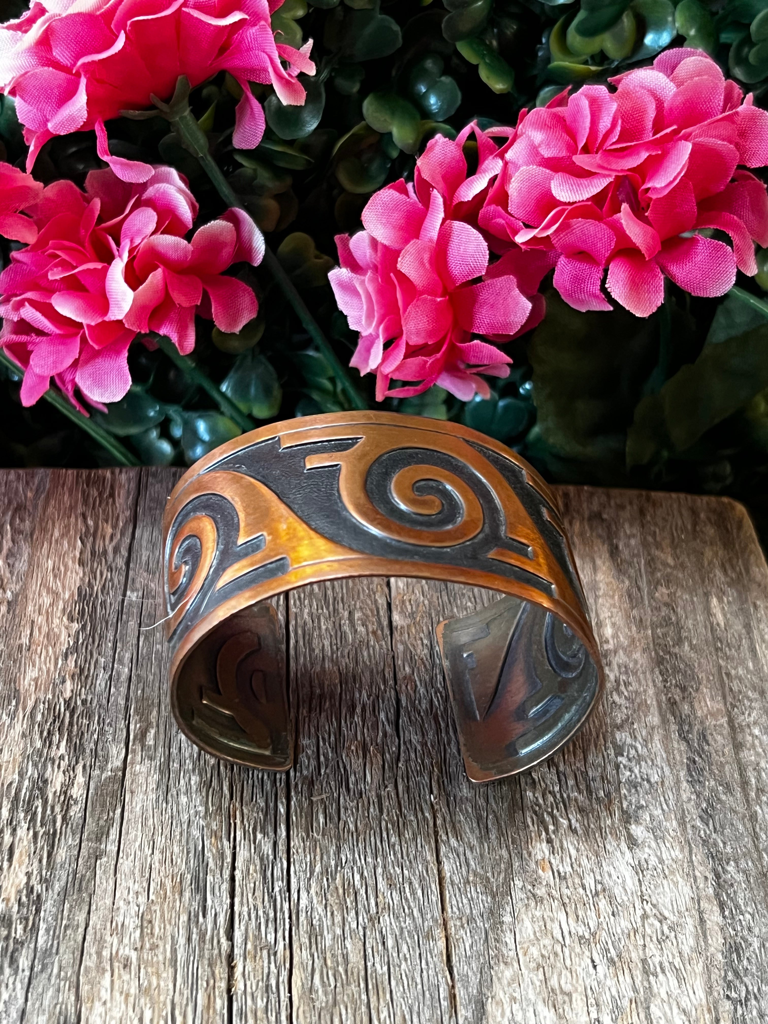 Handmade Vintage Copper Pattern Cuff Bracelet
