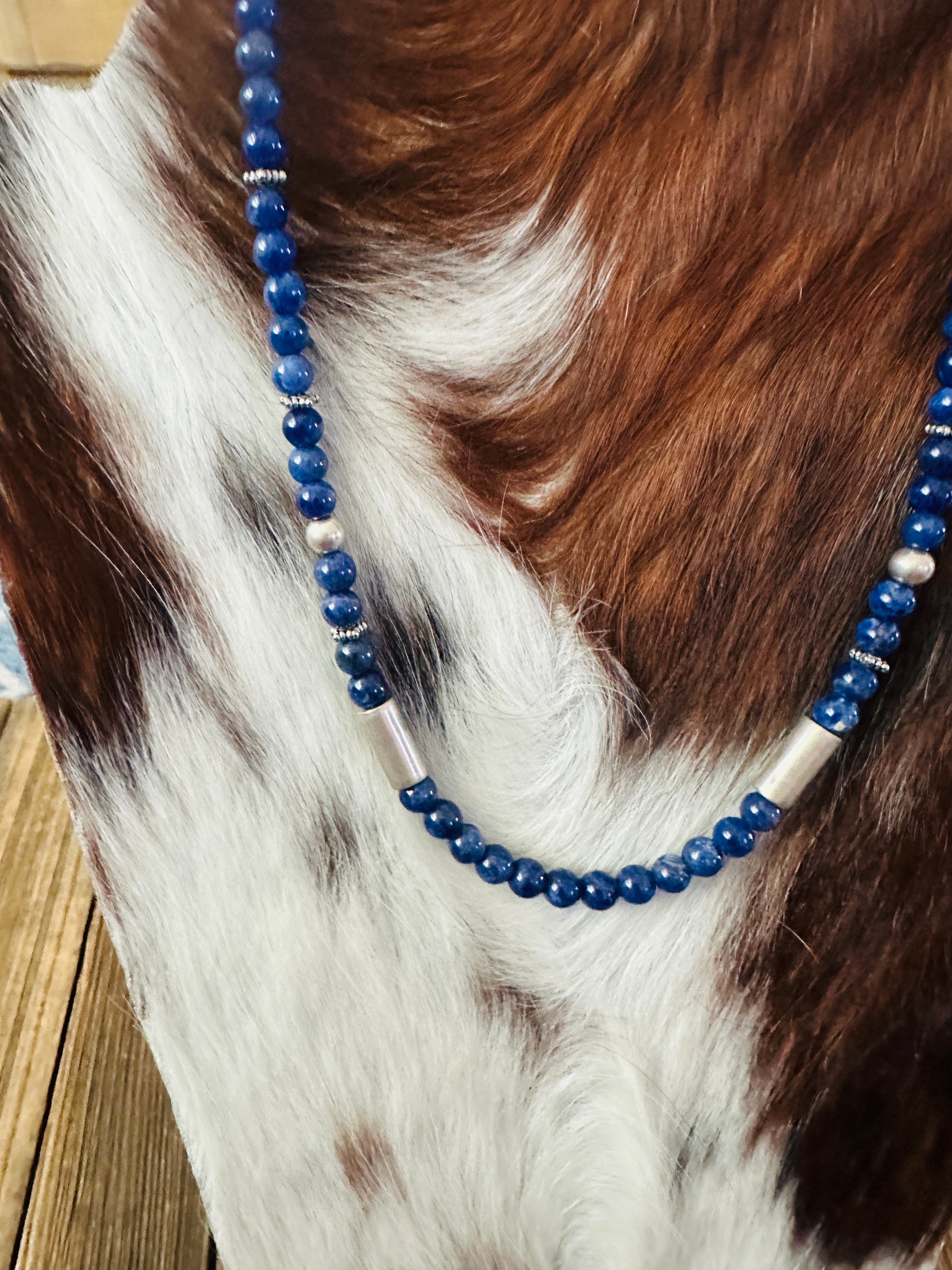 Handcrafted Lapis & Sterling Silver Beaded 18” Necklace by T & R Singer