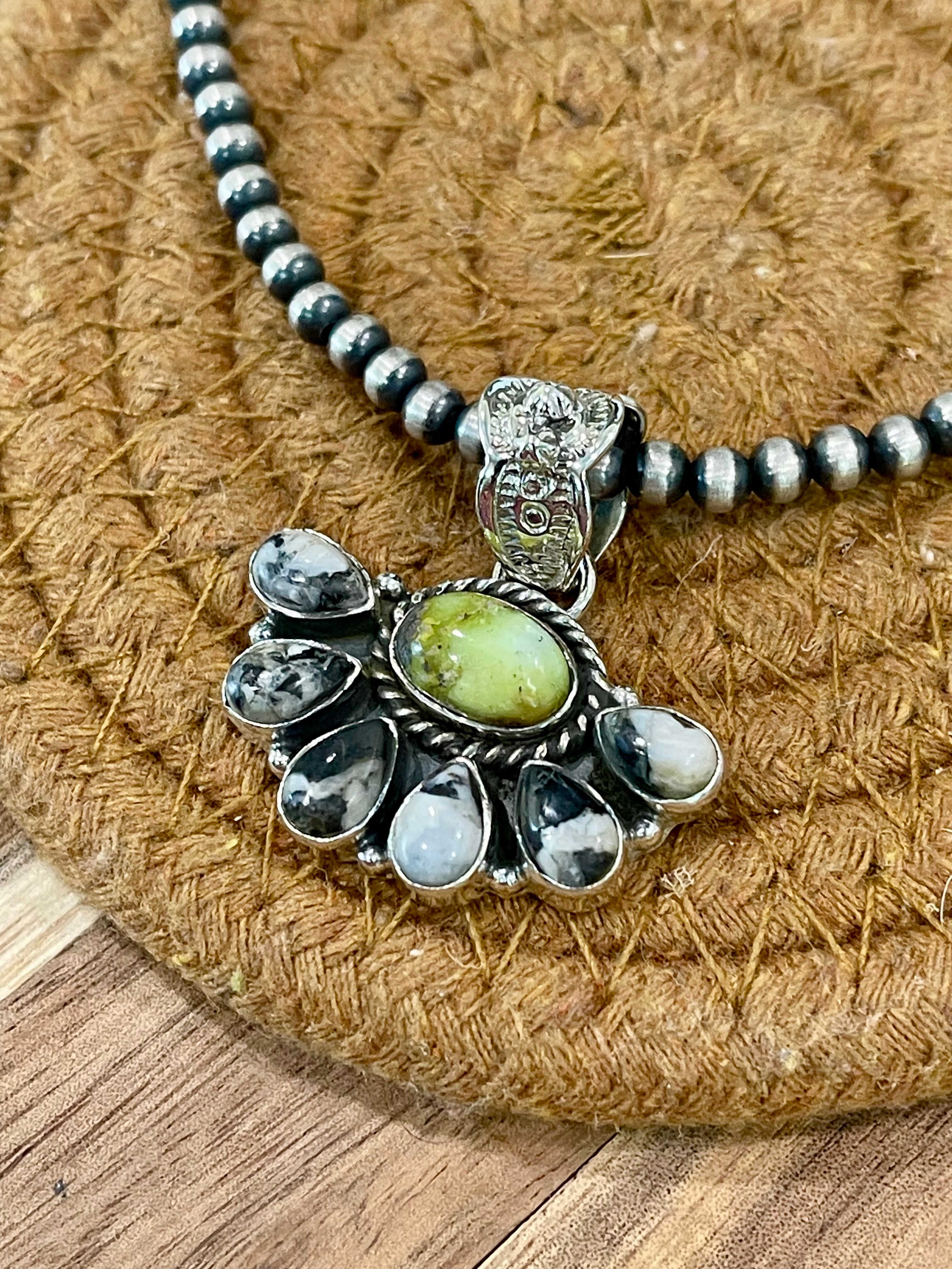 Handcrafted Sterling Silver, White Buffalo & Palomino Cluster Pendant