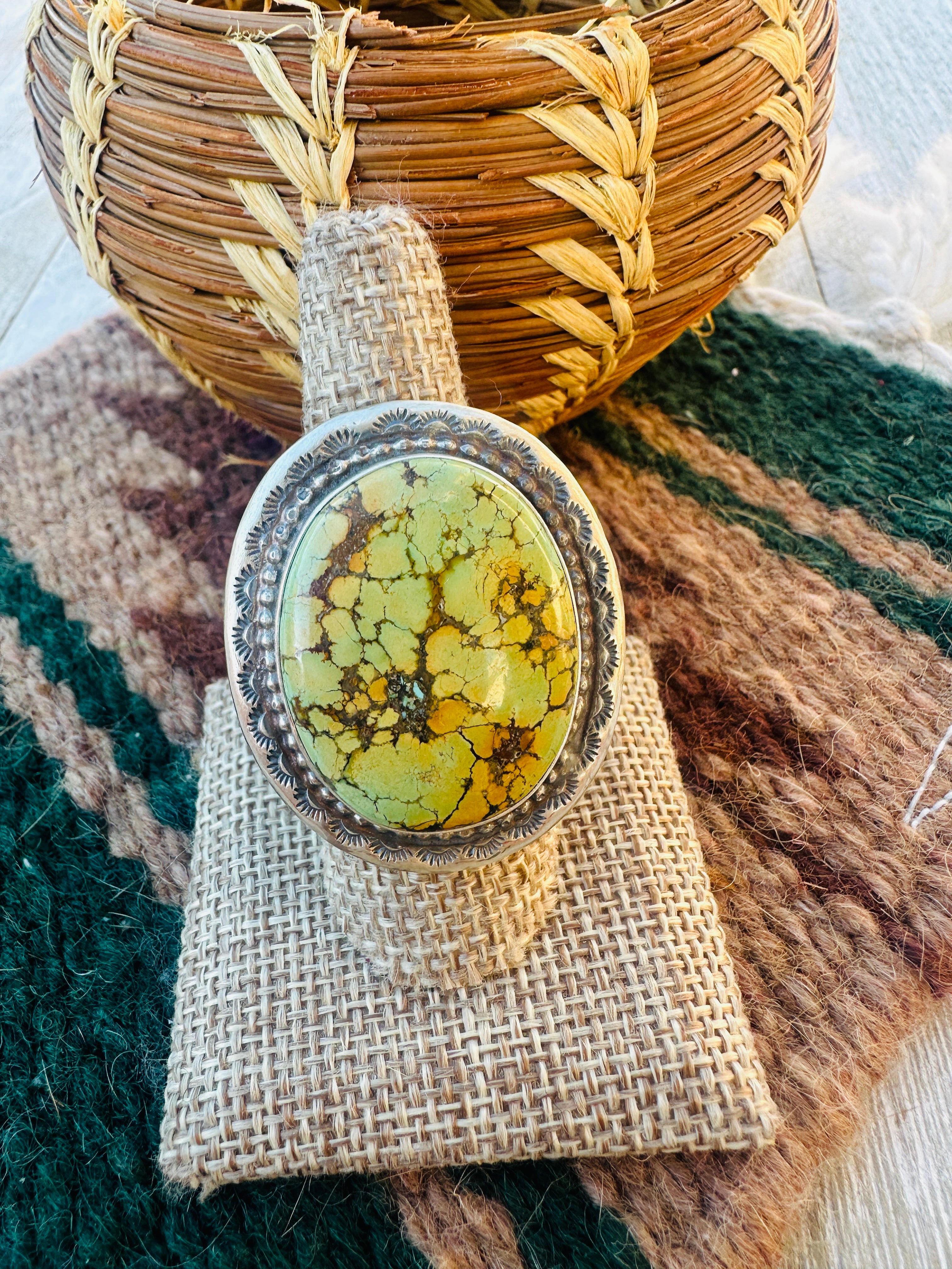 Handcrafted Tibetan Turquoise & Sterling Silver Ring Size 9