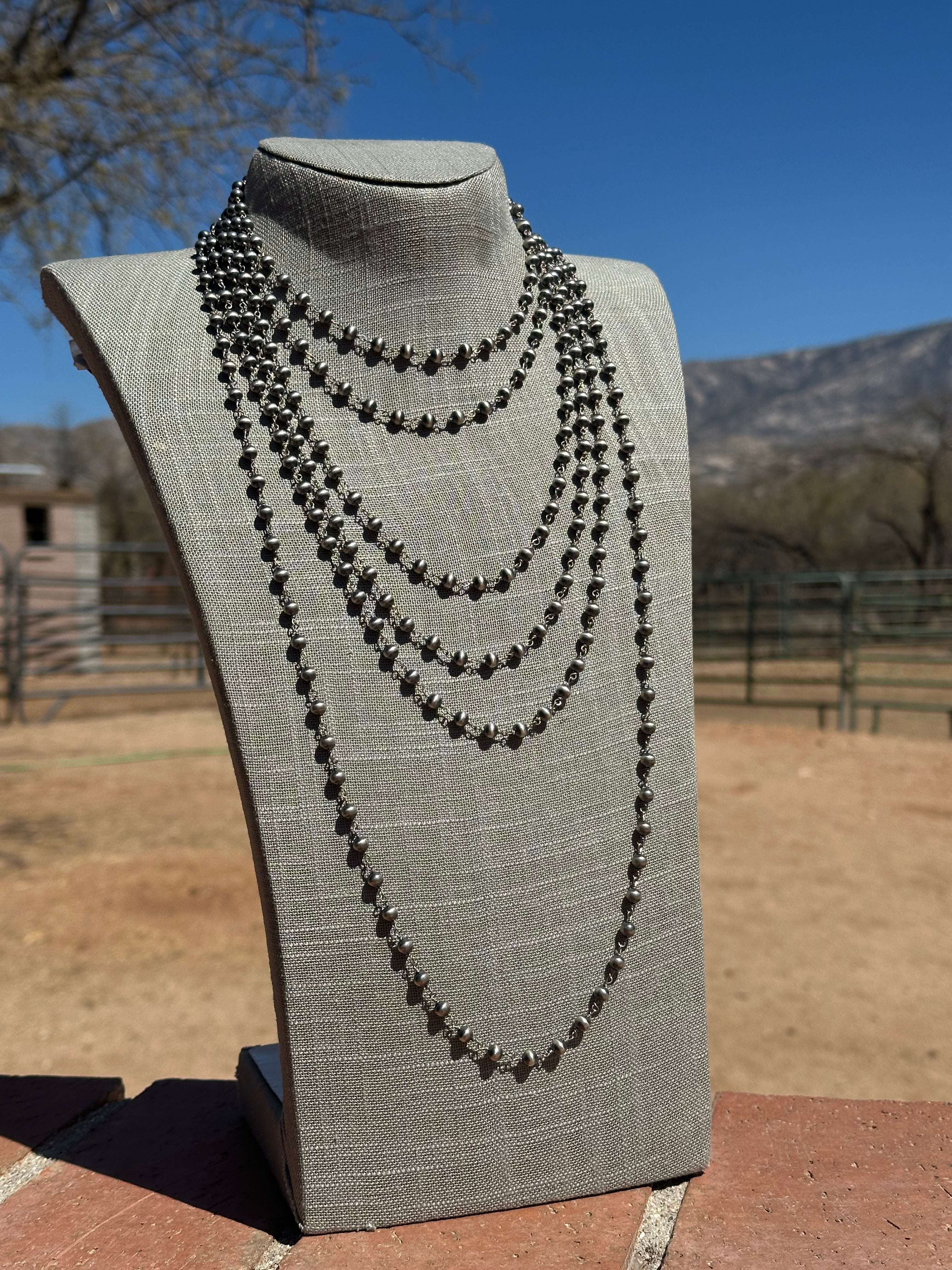 Handcrafted Sterling Silver 6mm Rosary Beaded Necklaces 144"