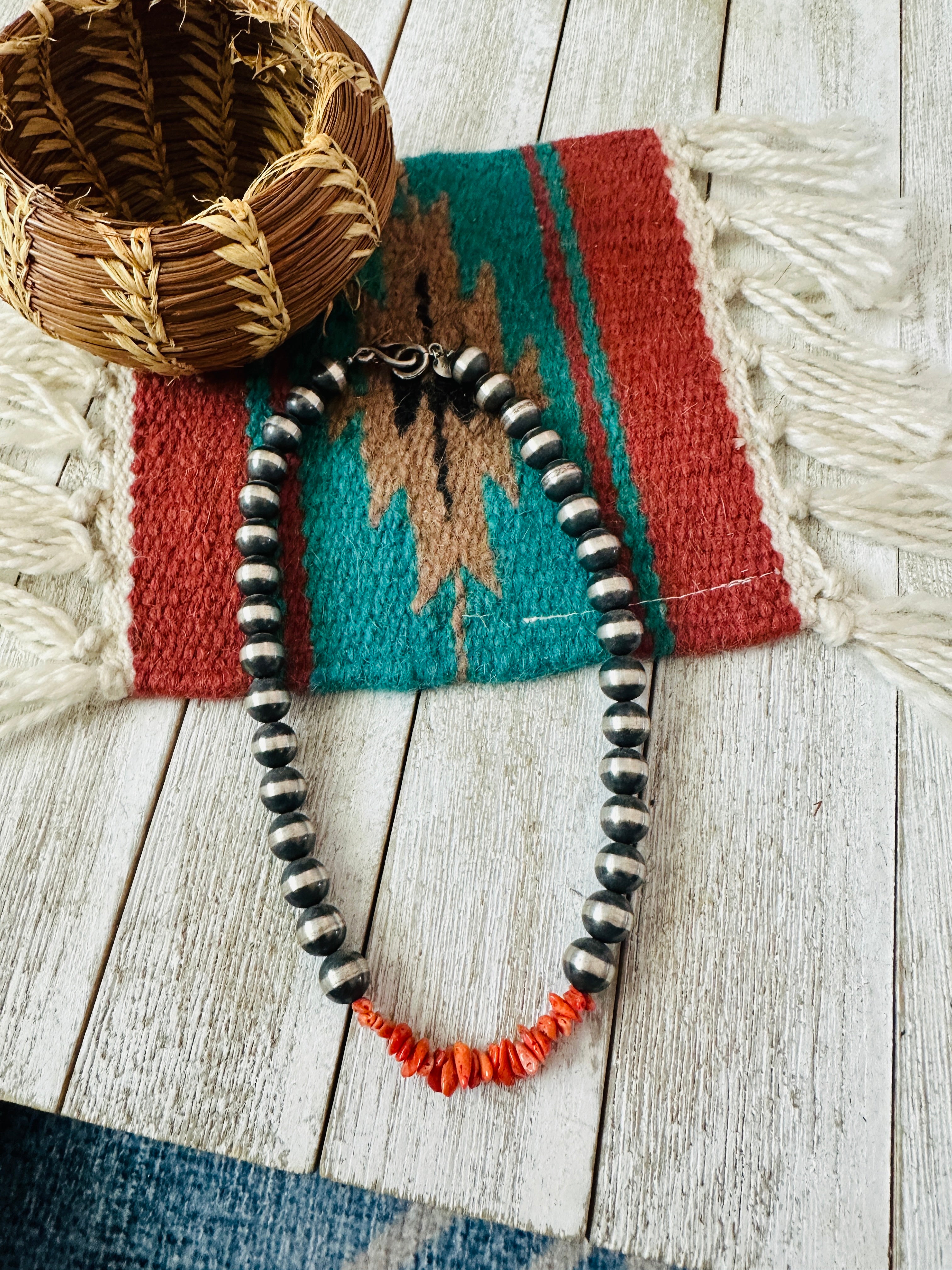 Handcrafted Sterling Silver Pearl & Spiny Beaded Necklace