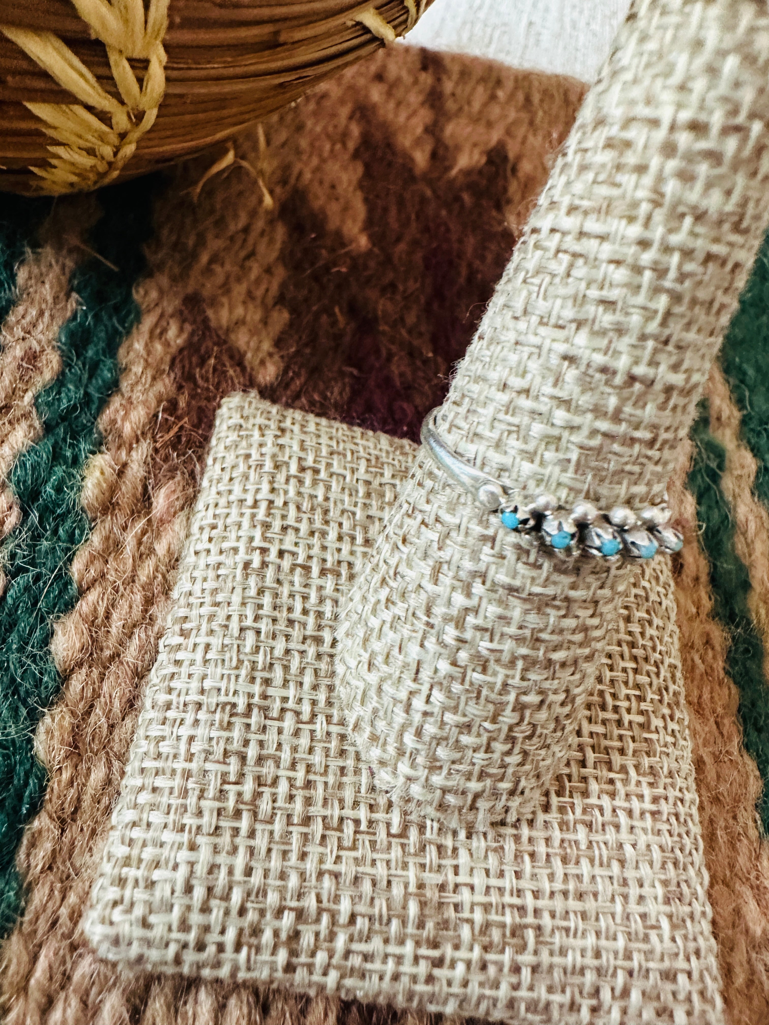 Handcrafted Sterling Silver & Turquoise Petit Point Band Ring