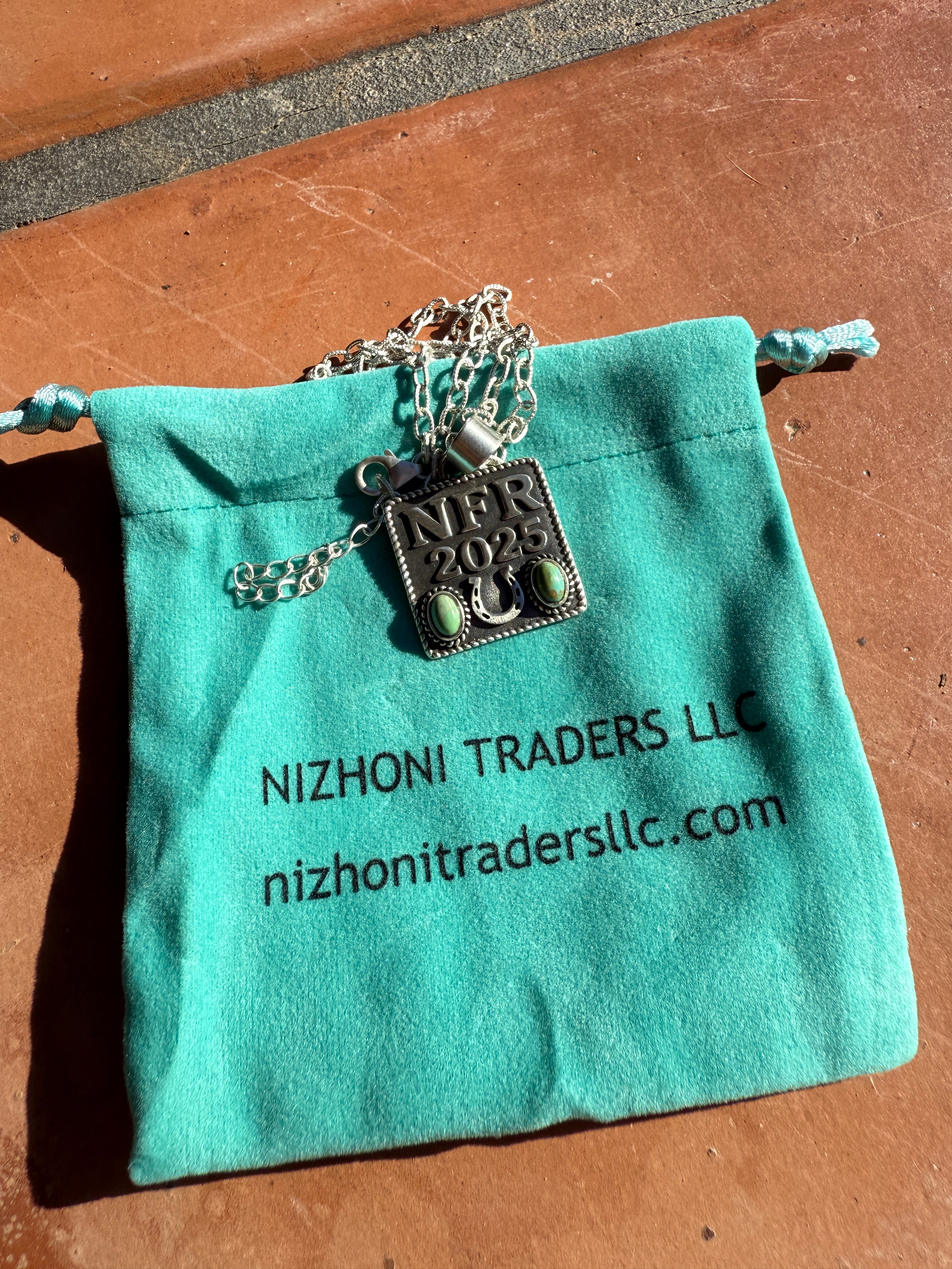 NFR NECKLACE Handmade Sterling Silver Kingman Turquoise Necklace "Signed Nizhoni"