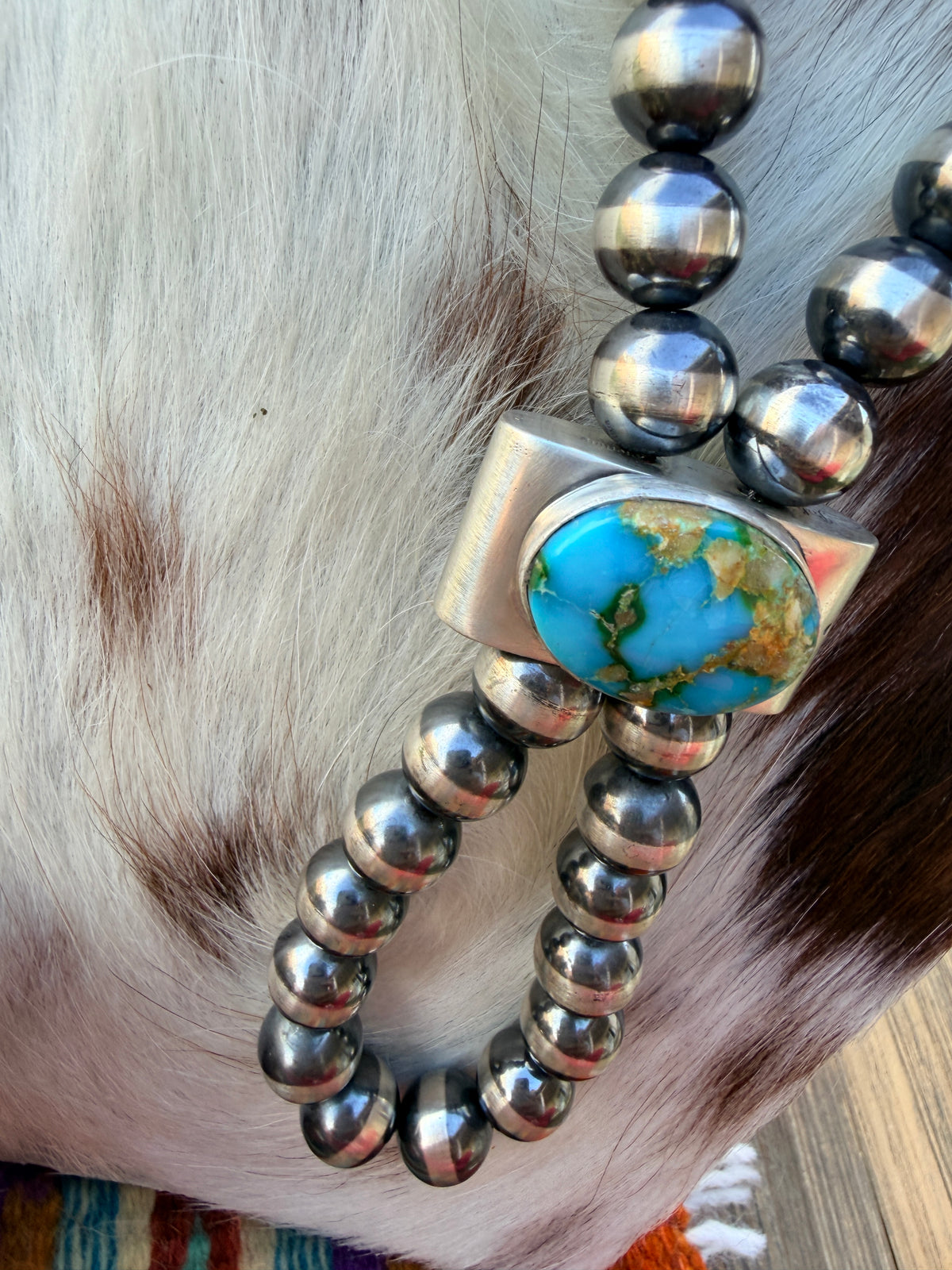 Handcrafted Turquoise & Sterling Silver Beaded Double Sided Jacla Necklace