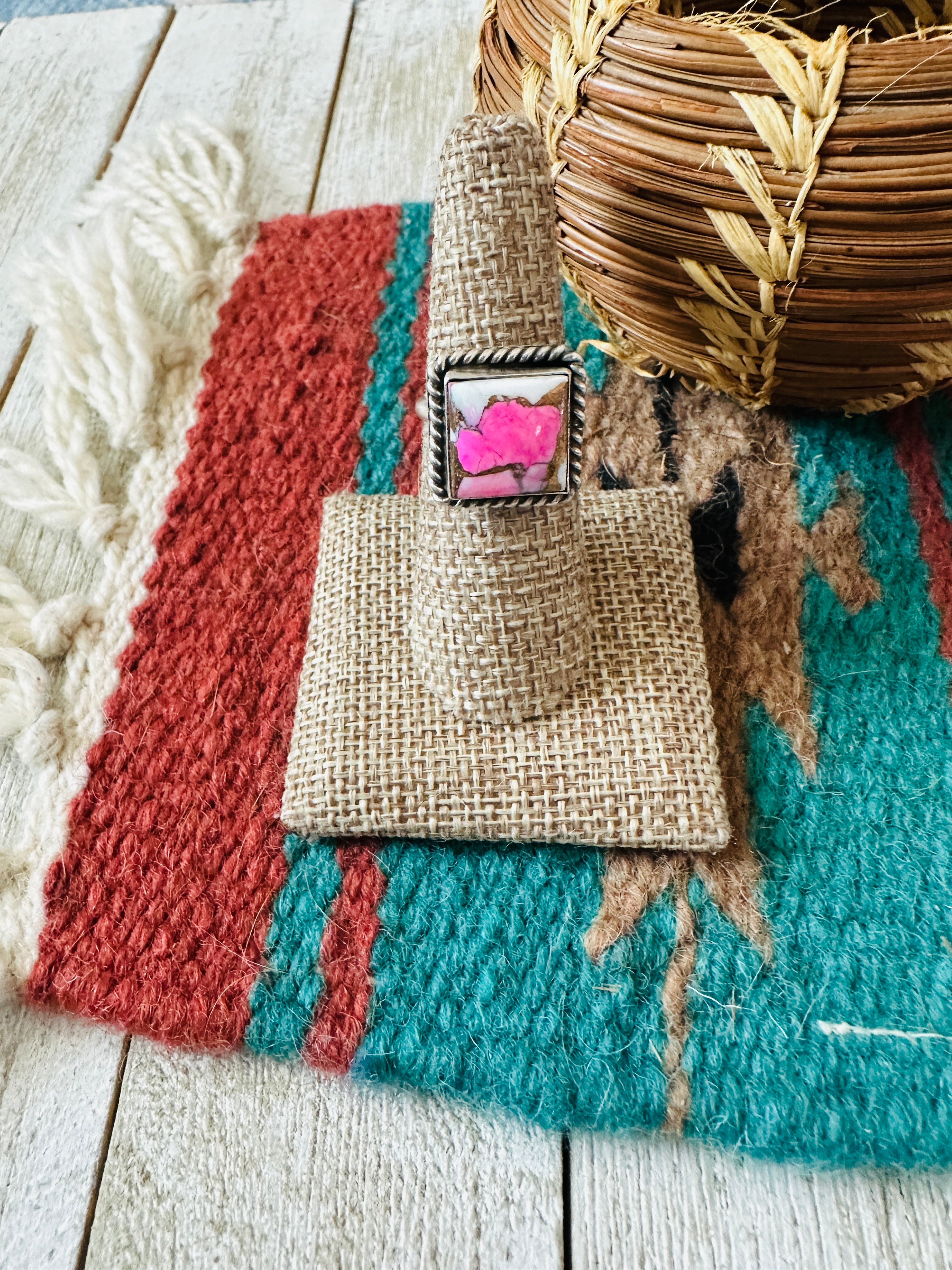 Handcrafted Sterling Silver & Cotton Candy Adjustable Ring