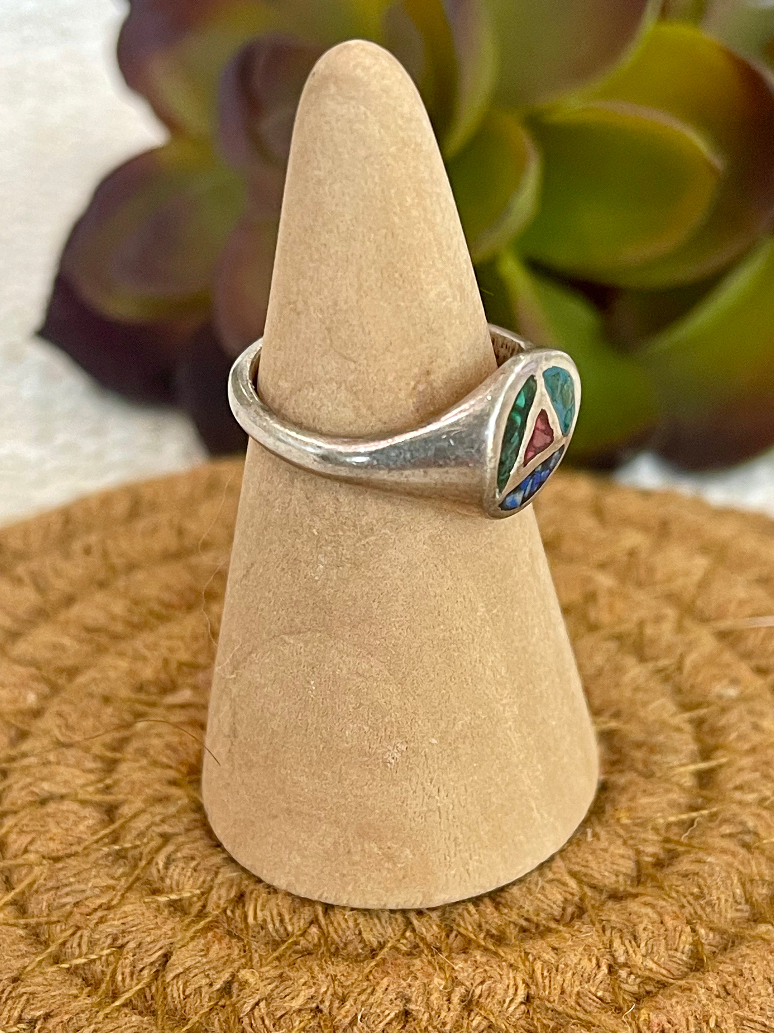 Old Pawn Vintage Sterling Silver & Multi Stone Sz 6 Ring
