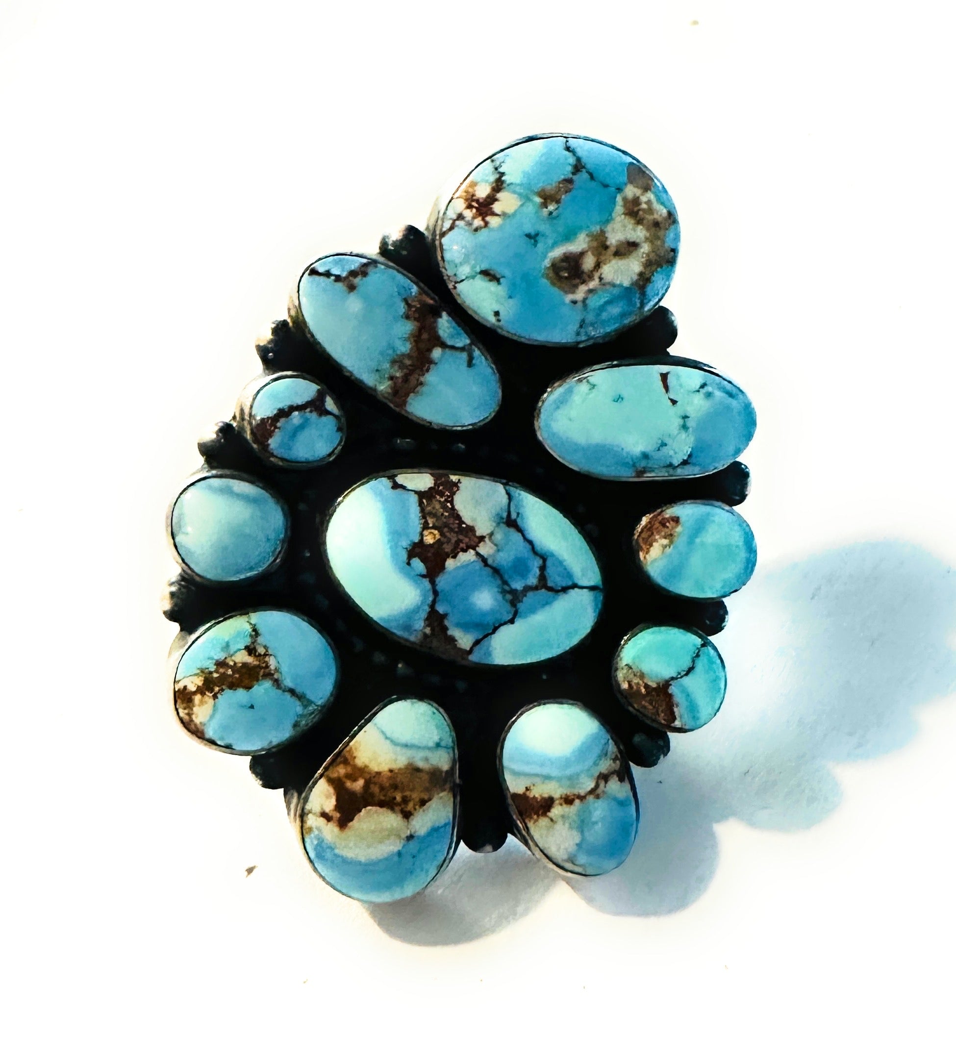 Navajo Golden Hills Turquoise & Sterling Silver Cluster Ring Size 7 by B. Yellowhorse