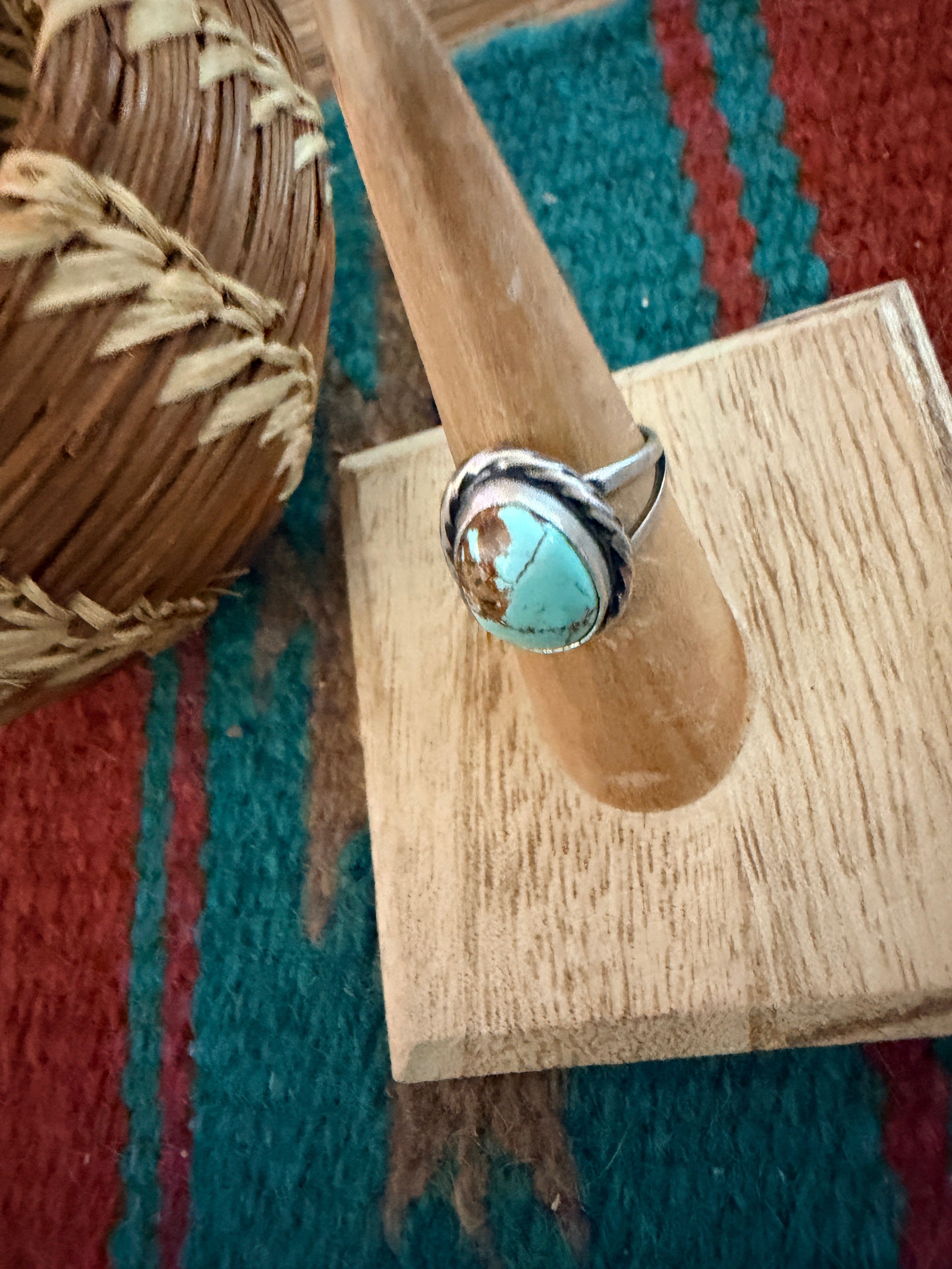 Handcrafted Turquoise & Sterling Silver Ring Size 6