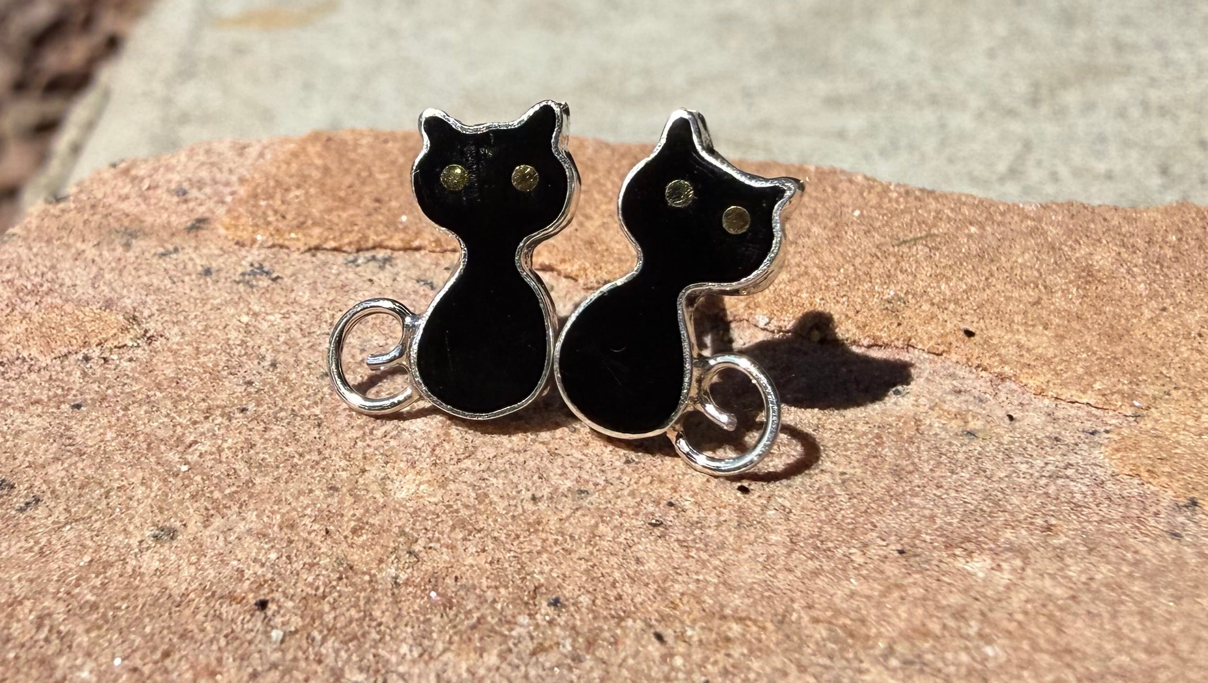 Black Cat Sterling Silver Stud Earrings
