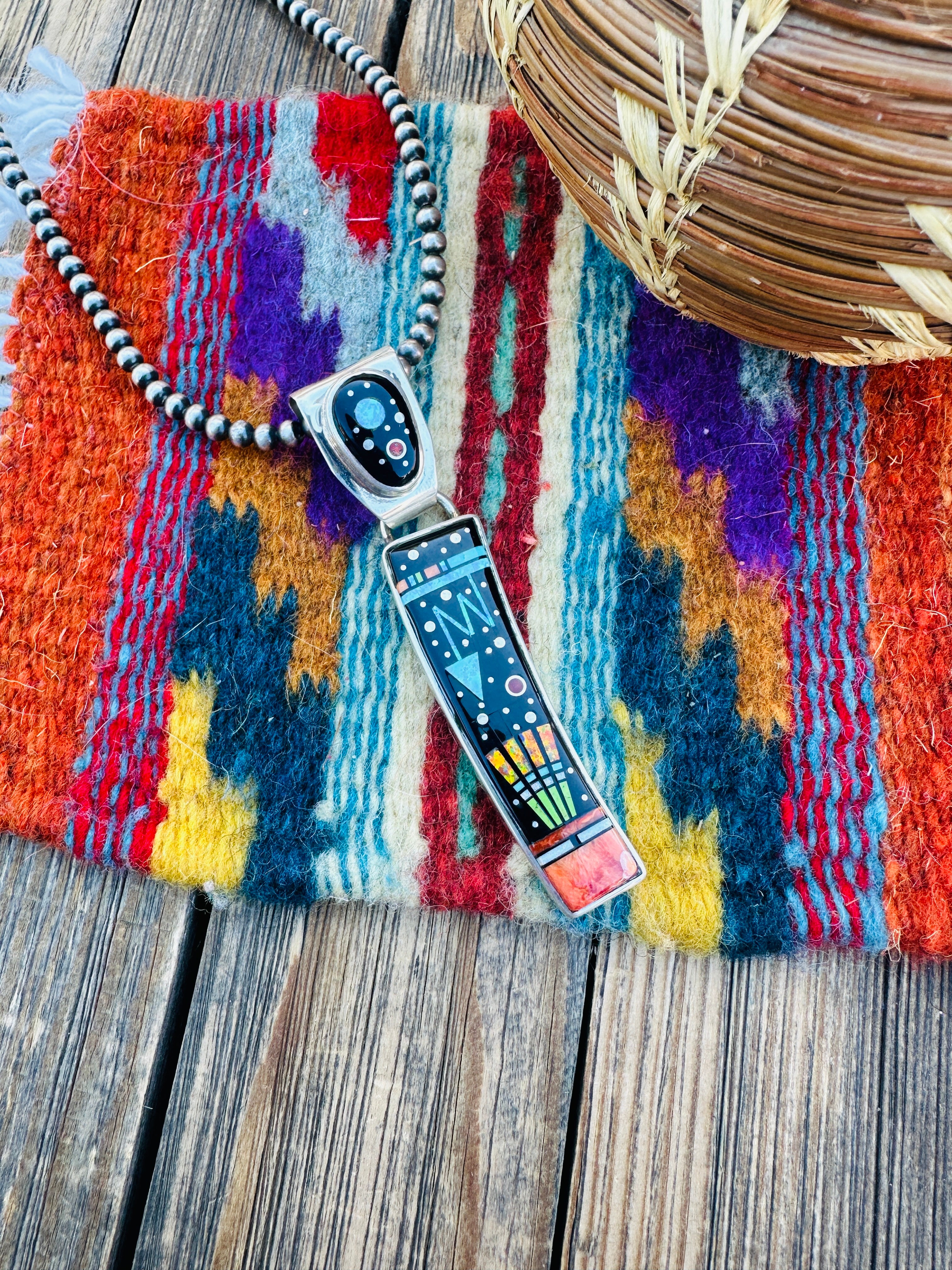 Handcrafted Sterling Silver & Multi Stone Inlay Pendant by Matthew Jack