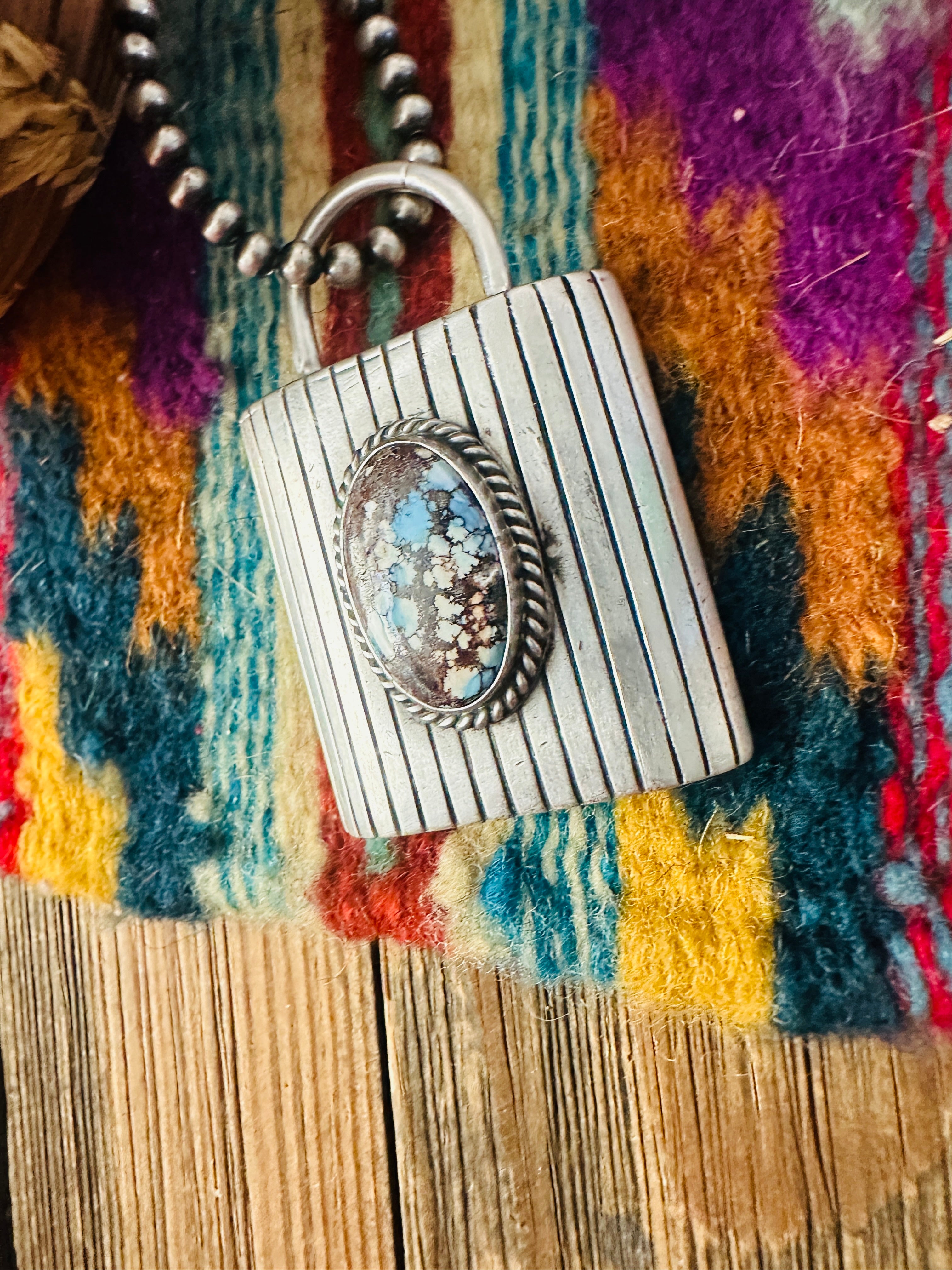 Handcrafted Turquoise & Sterling Silver Locket Style Pendant by Charles Johnson