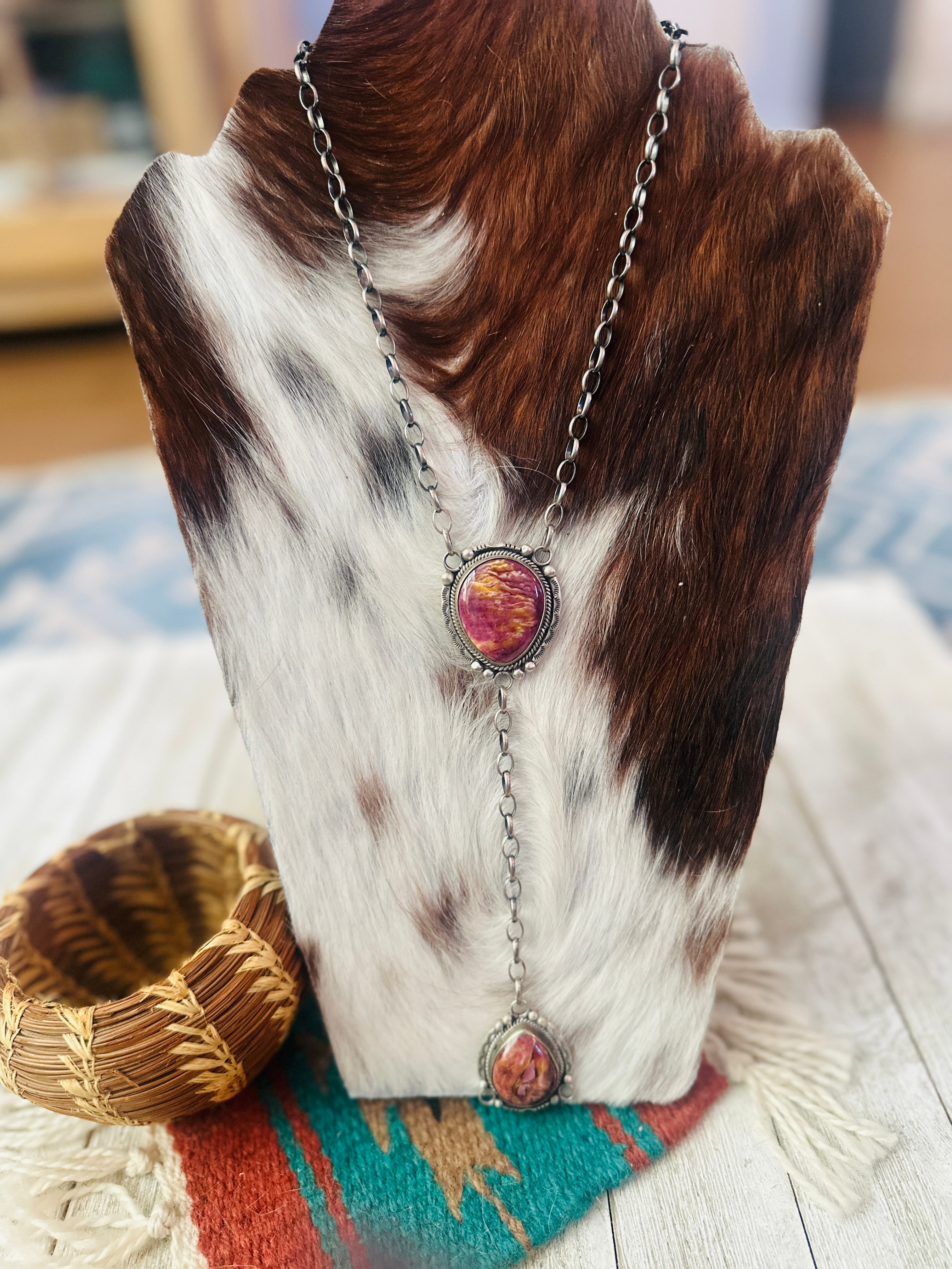 Handcrafted Purple Spiny & Sterling Silver Lariat Necklace