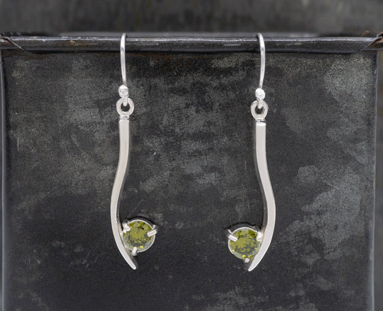 Arc Earrings w/ Green Crystal