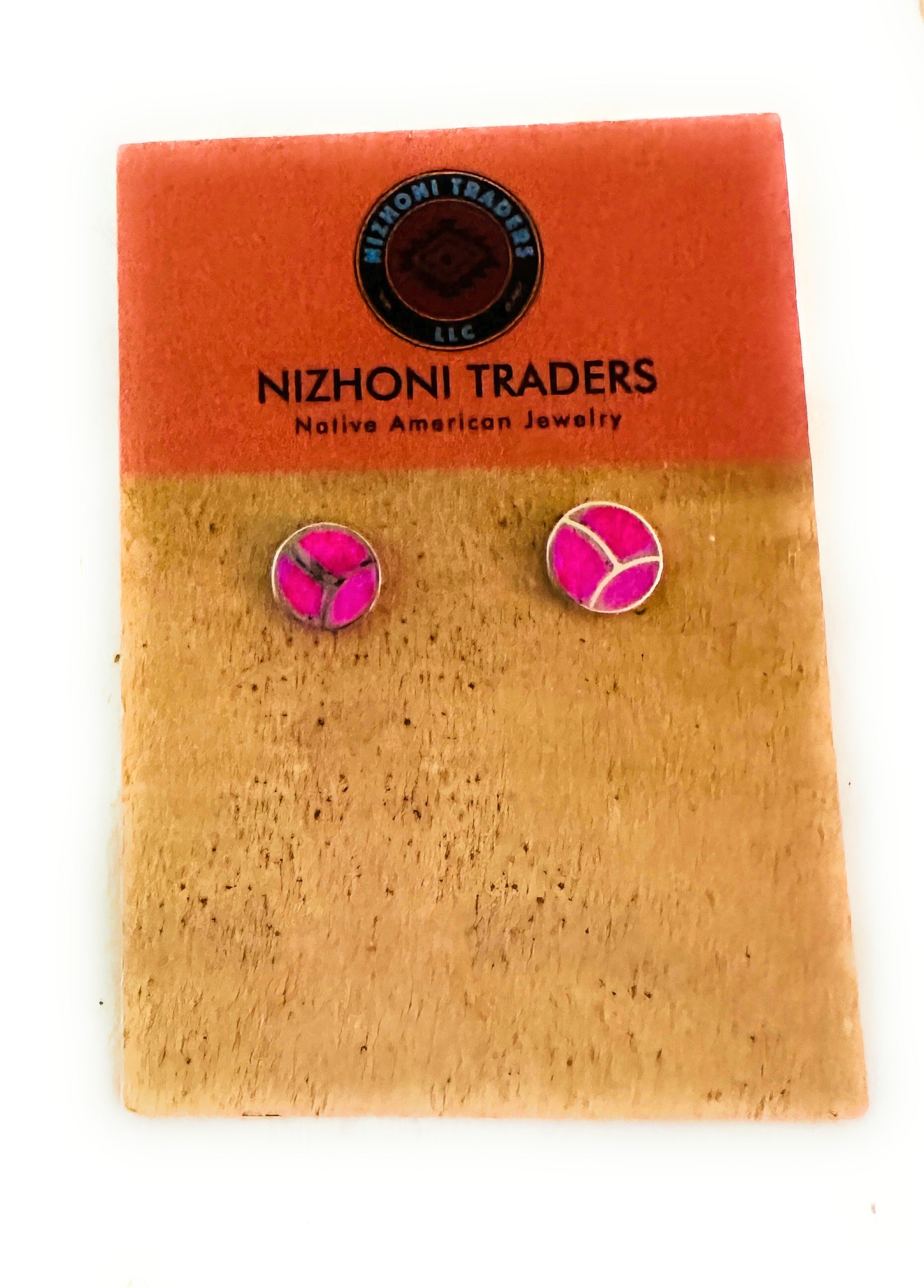 Handcrafted Pink Opal & Sterling Silver Inlay Stud Earrings