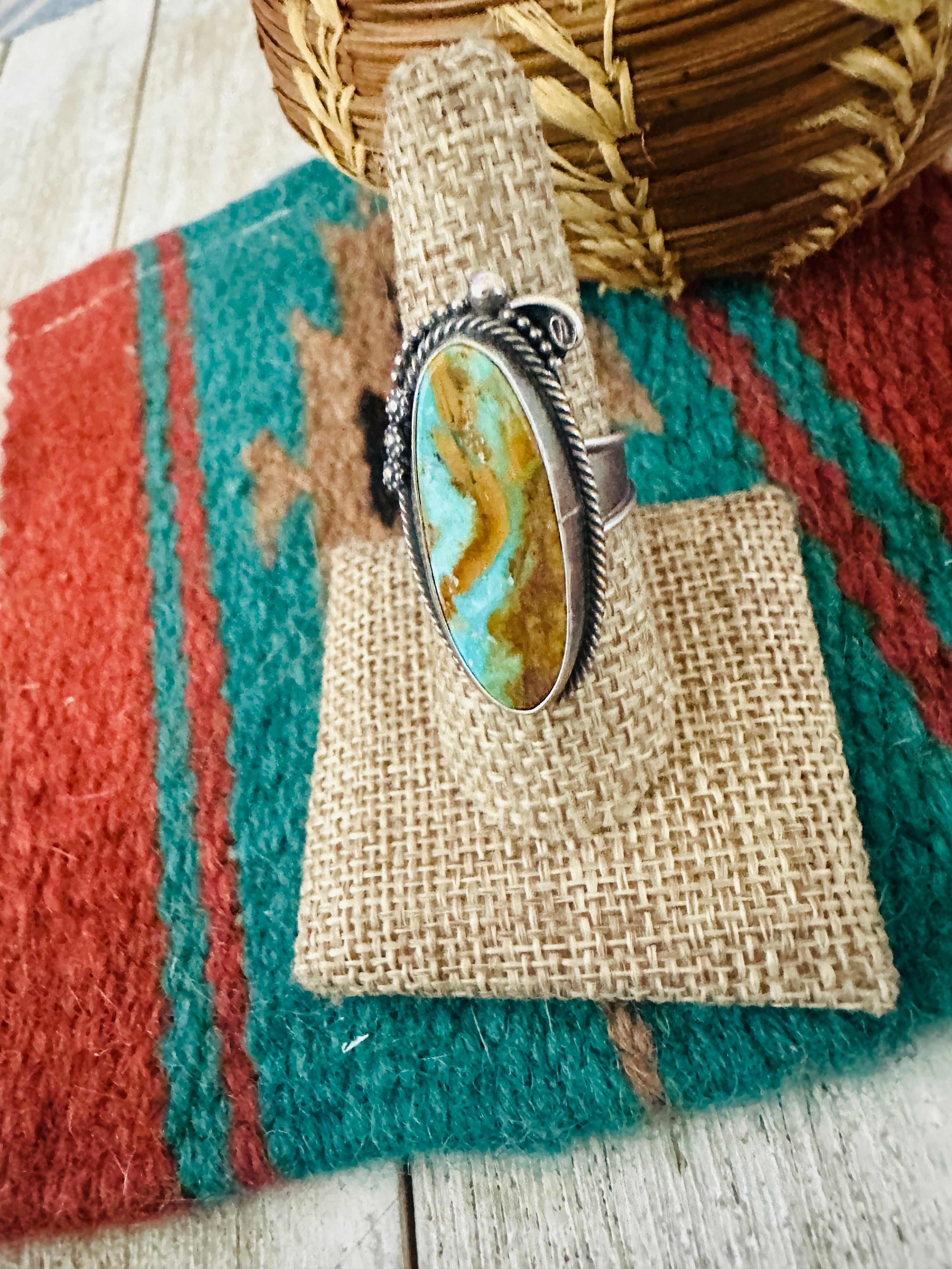 Handcrafted Turquoise & Sterling Silver Adjustable Ring by Jacqueline Silver