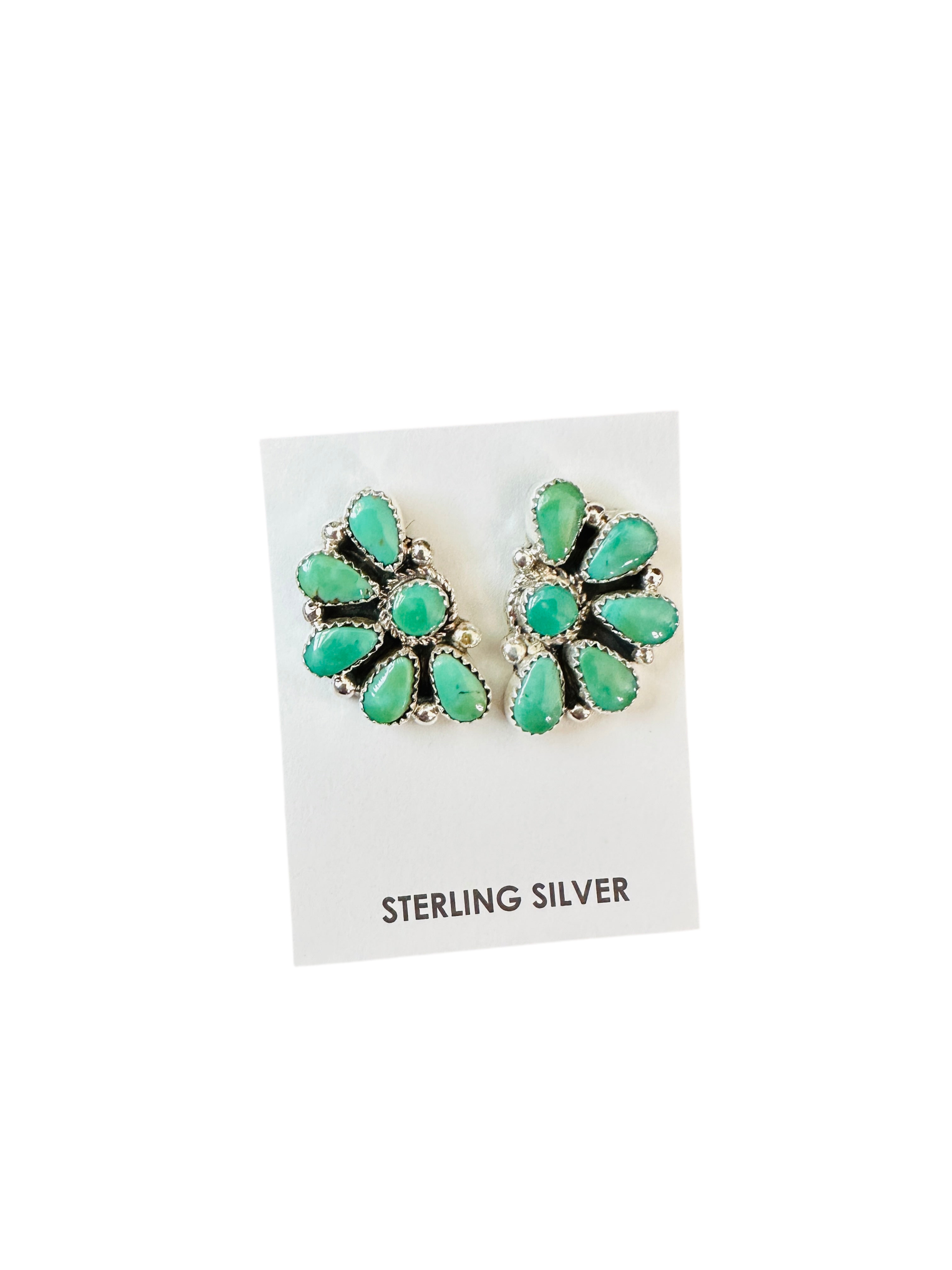 Handcrafted Sterling Silver & Green Turquoise Cluster Post Earrings