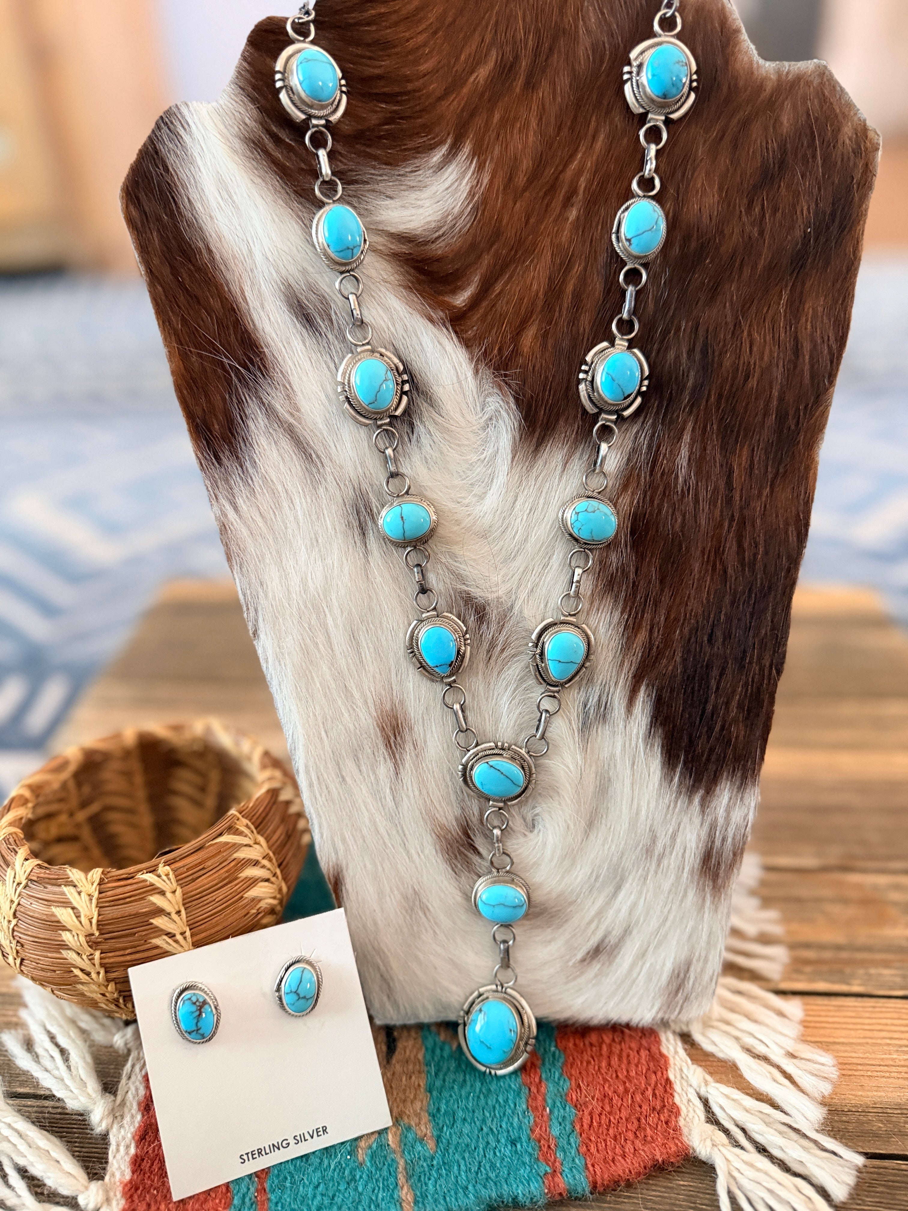 Handcrafted Turquoise & Sterling Silver Necklace and Earring Set