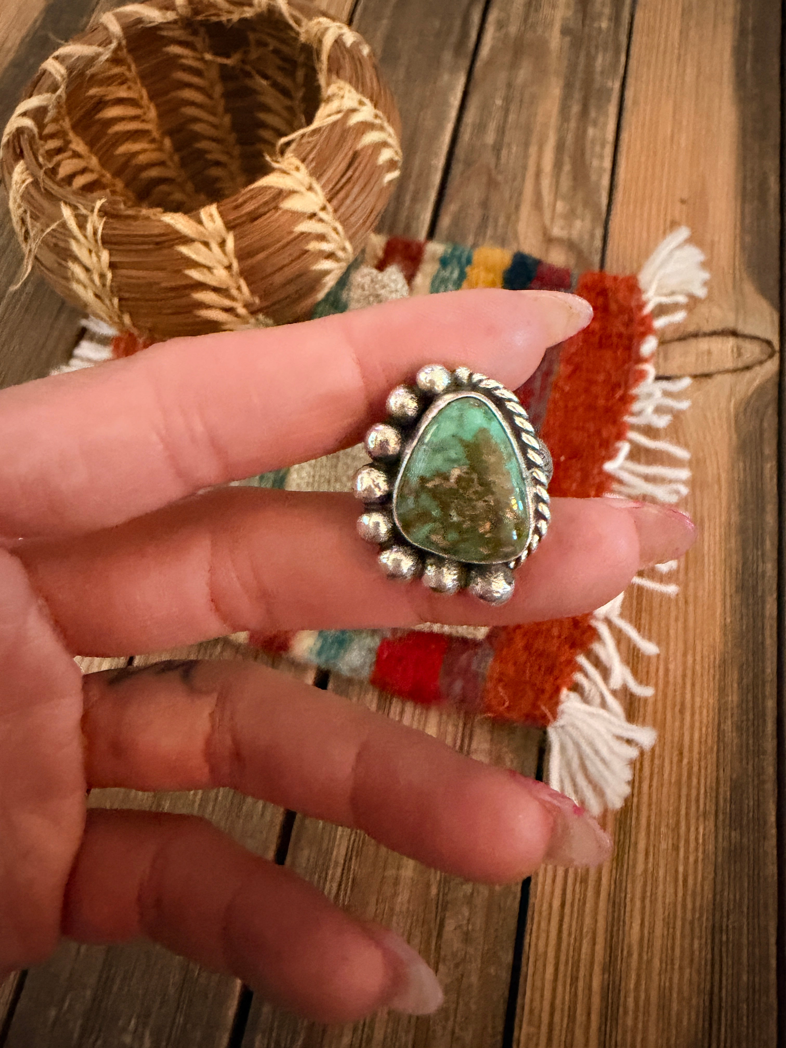 Handmade Sterling Silver and Turquoise Adjustable Ring
