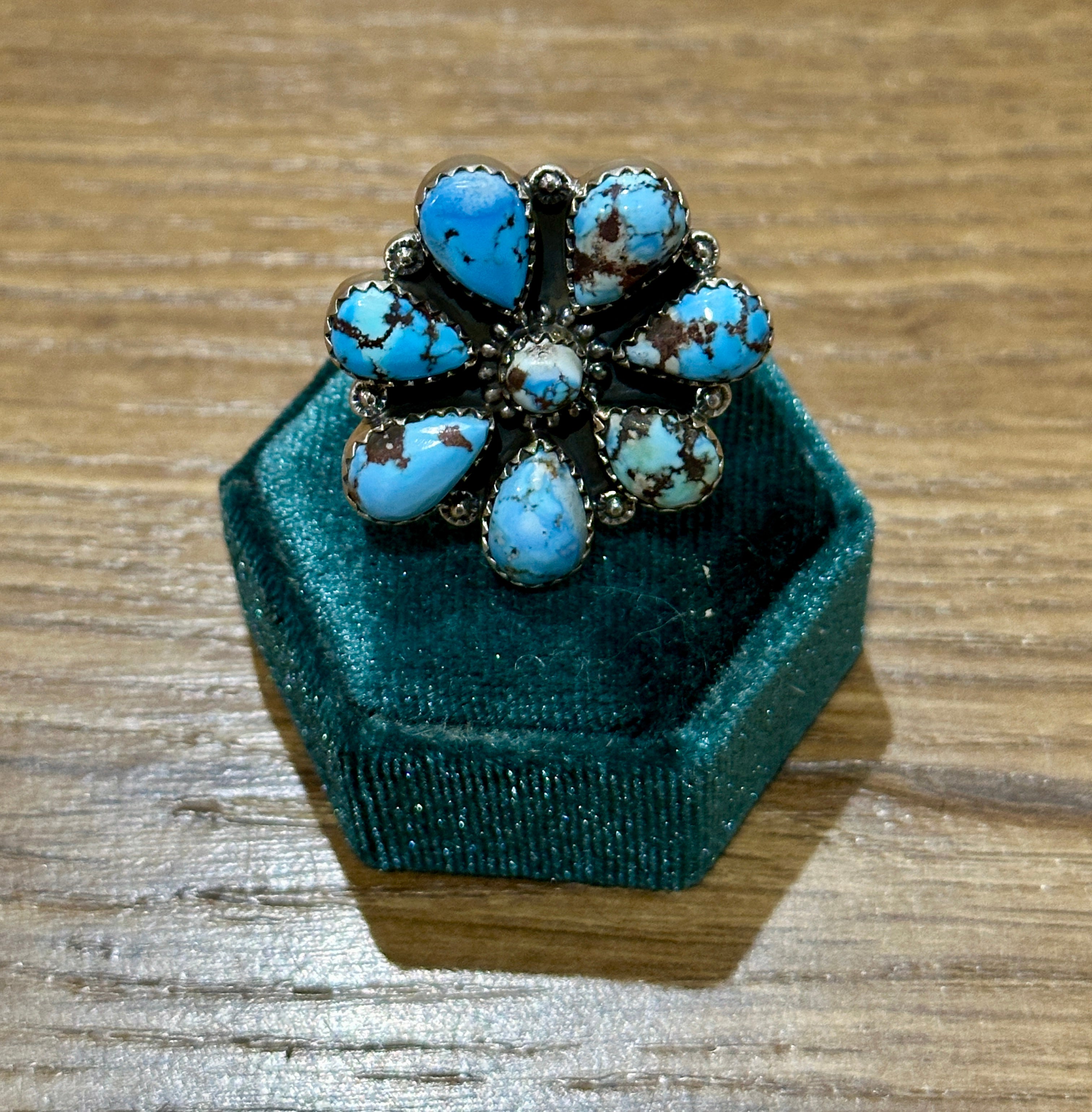 Handmade Sterling Silver Golden Hills Turquoise Adjustable Ring With Signed Nizhoni