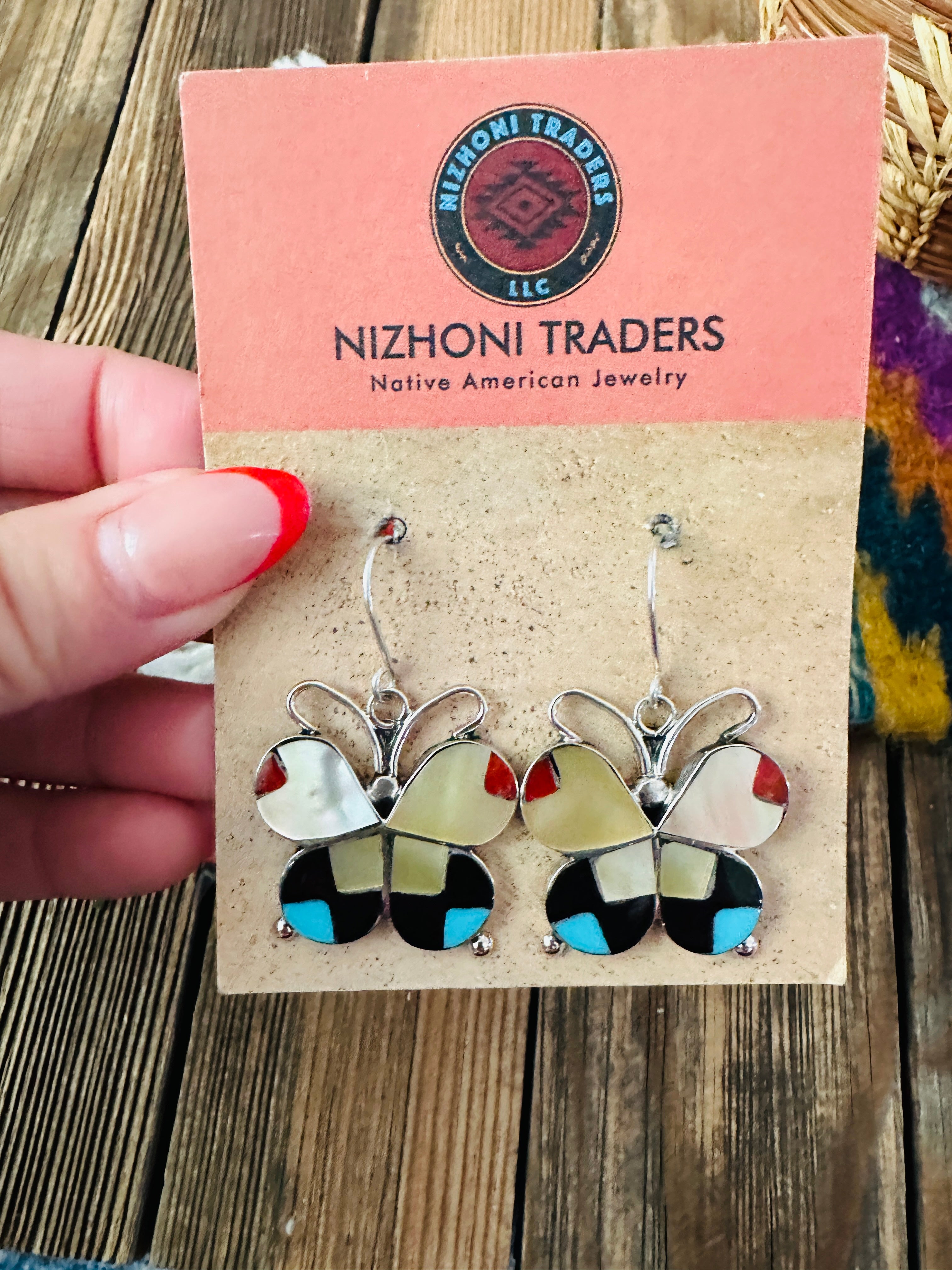 Handcrafted Multi Stone & Sterling Silver Inlay Butterfly Dangle Earrings