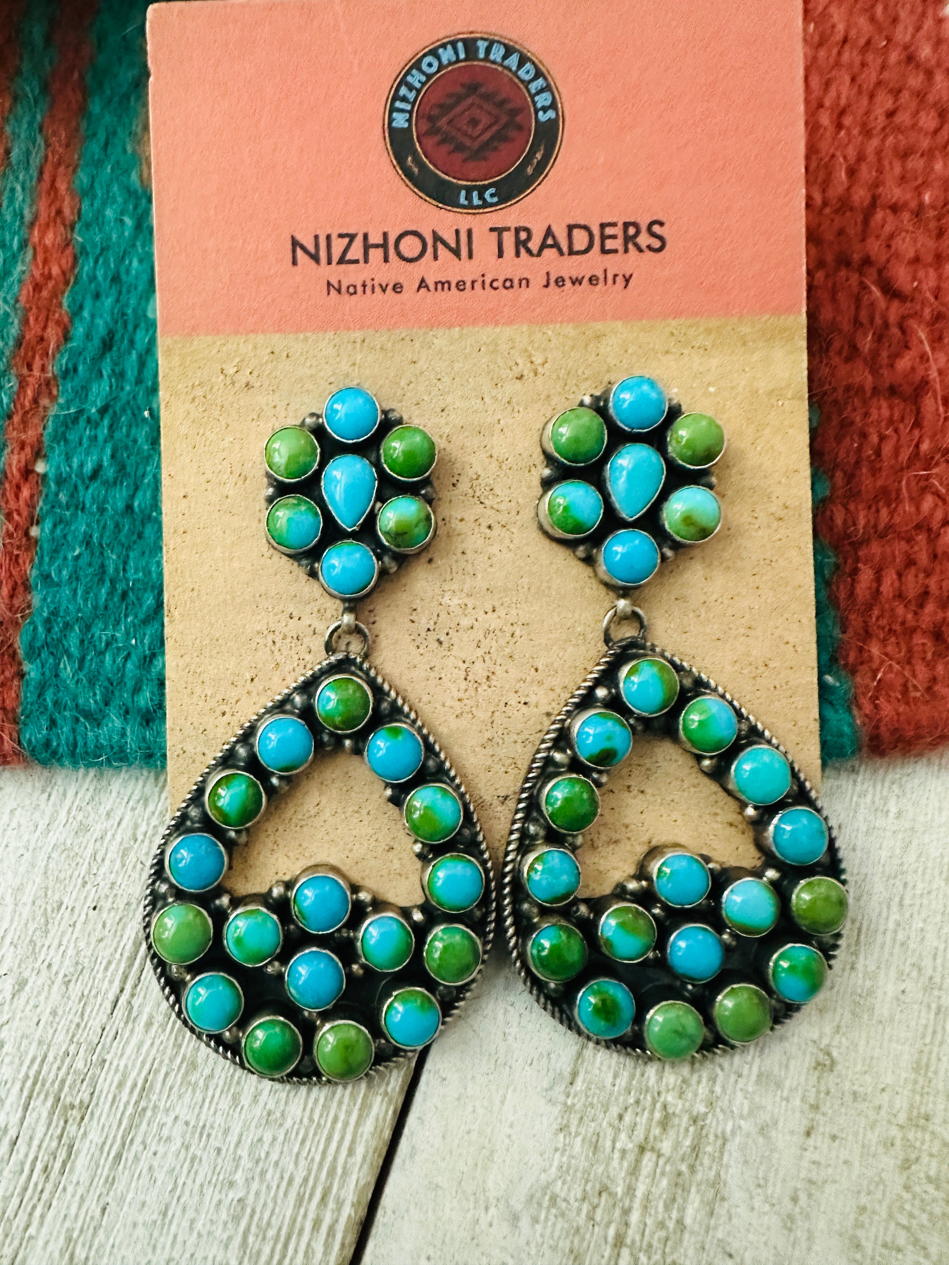 Handcrafted Sonoran Mountain Turquoise & Sterling Silver Cluster Dangle Earrings