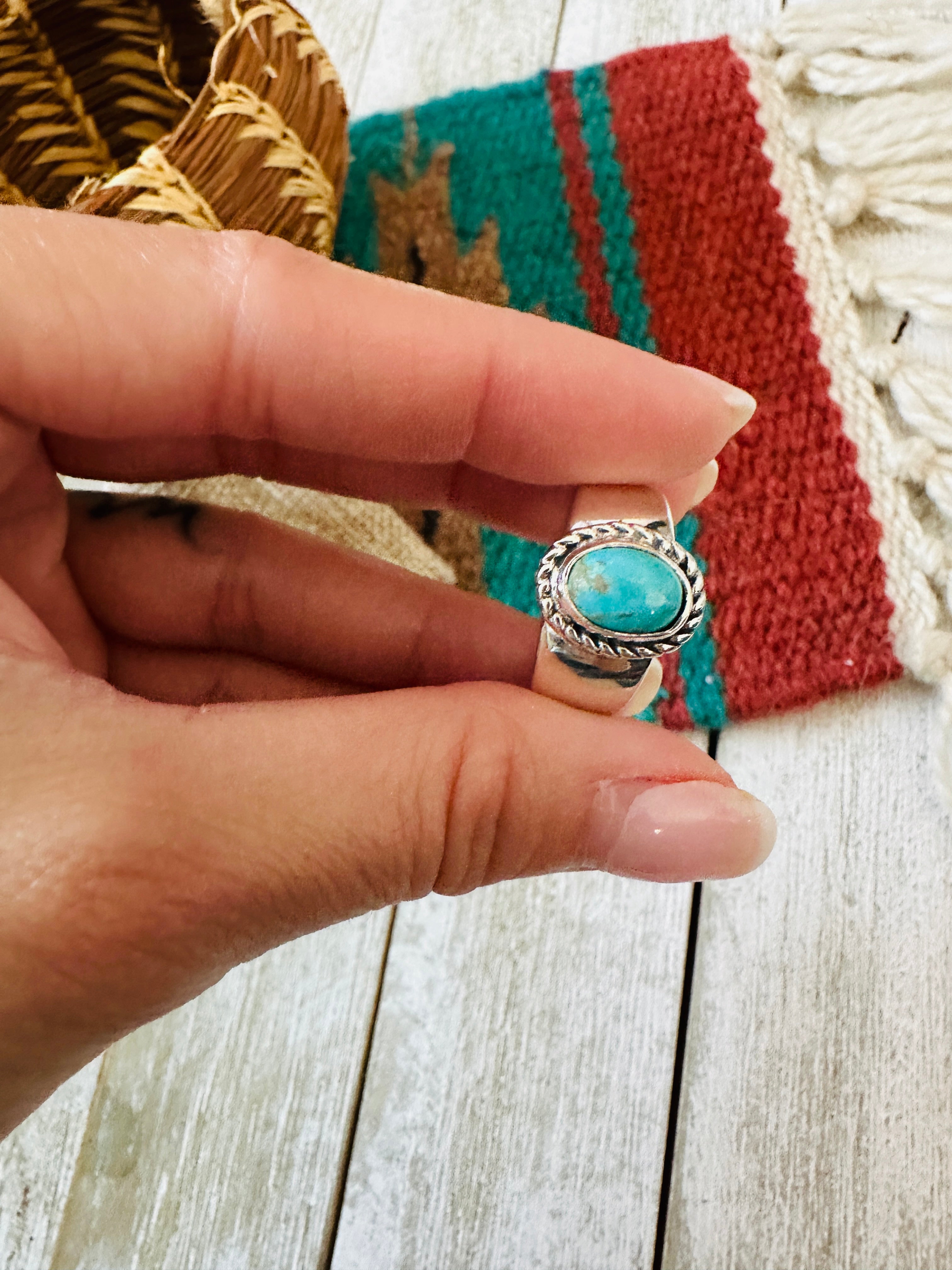 Handcrafted Turquoise & Sterling Silver Wide Band Ring