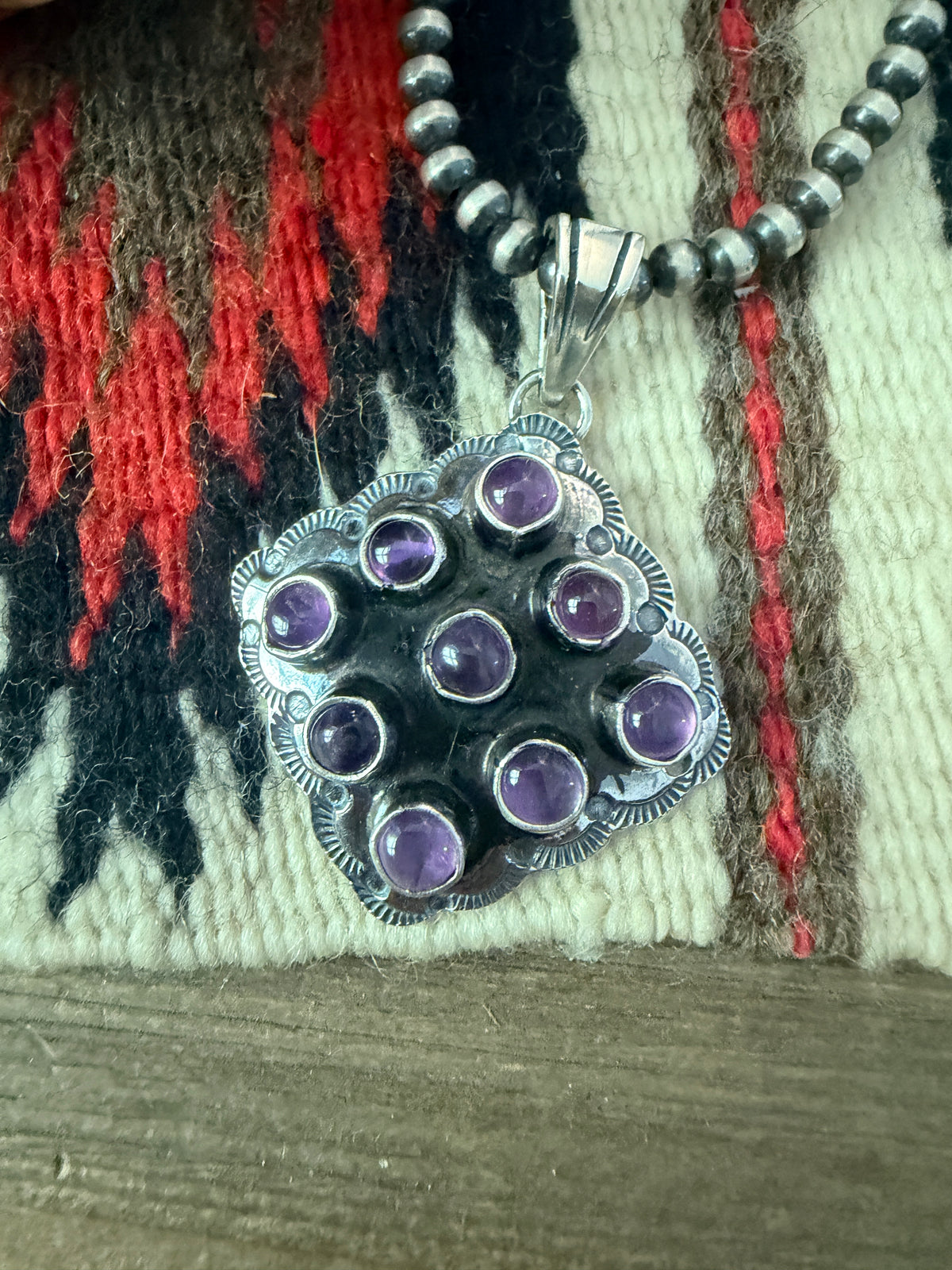 Handcrafted Sterling Silver and Amerhyst Cluster Bear Pendant by Tina Benally