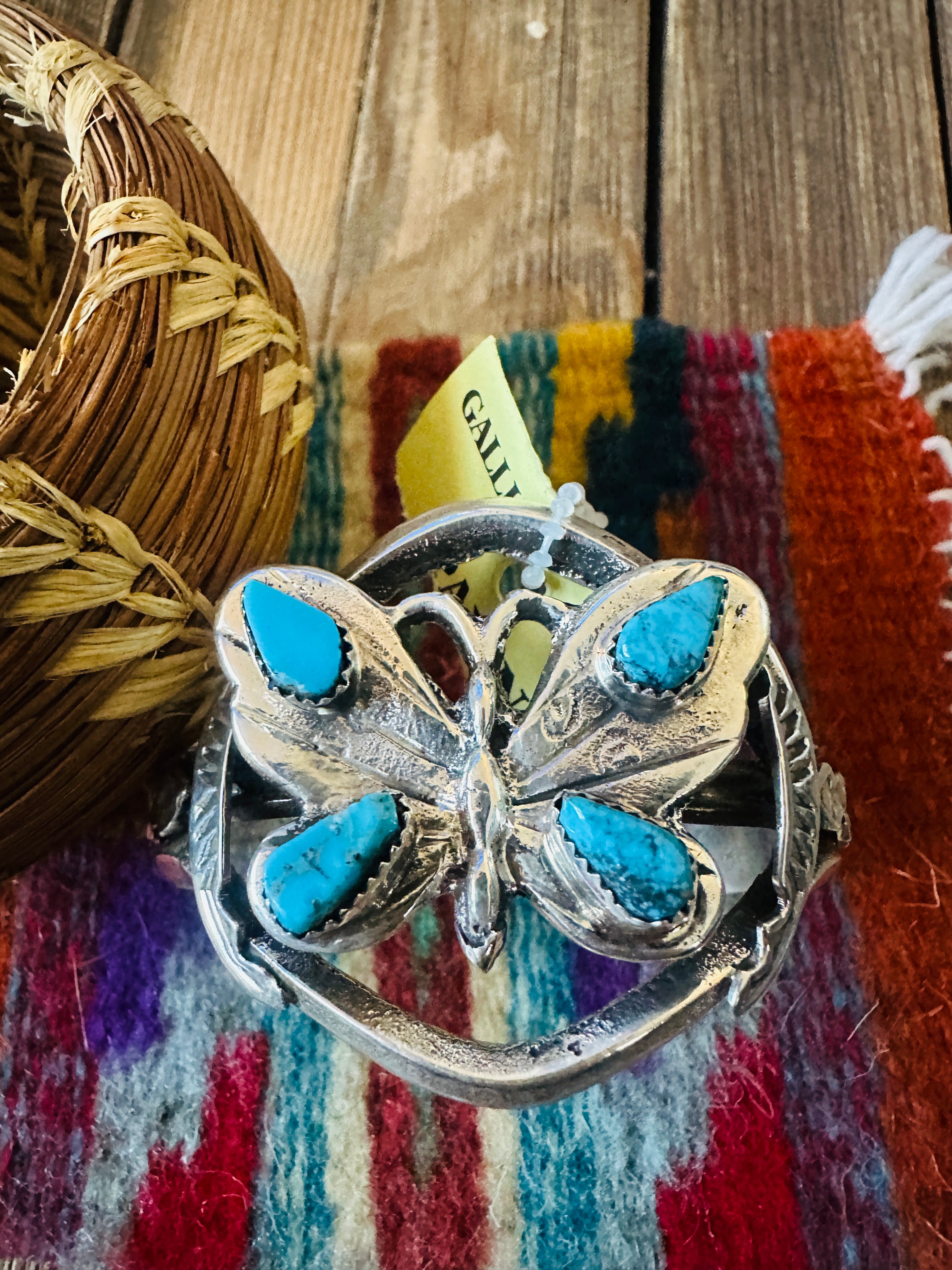 Handcrafted Old Pawn Sterling Silver & Turquoise Butterfly Cuff Bracelet