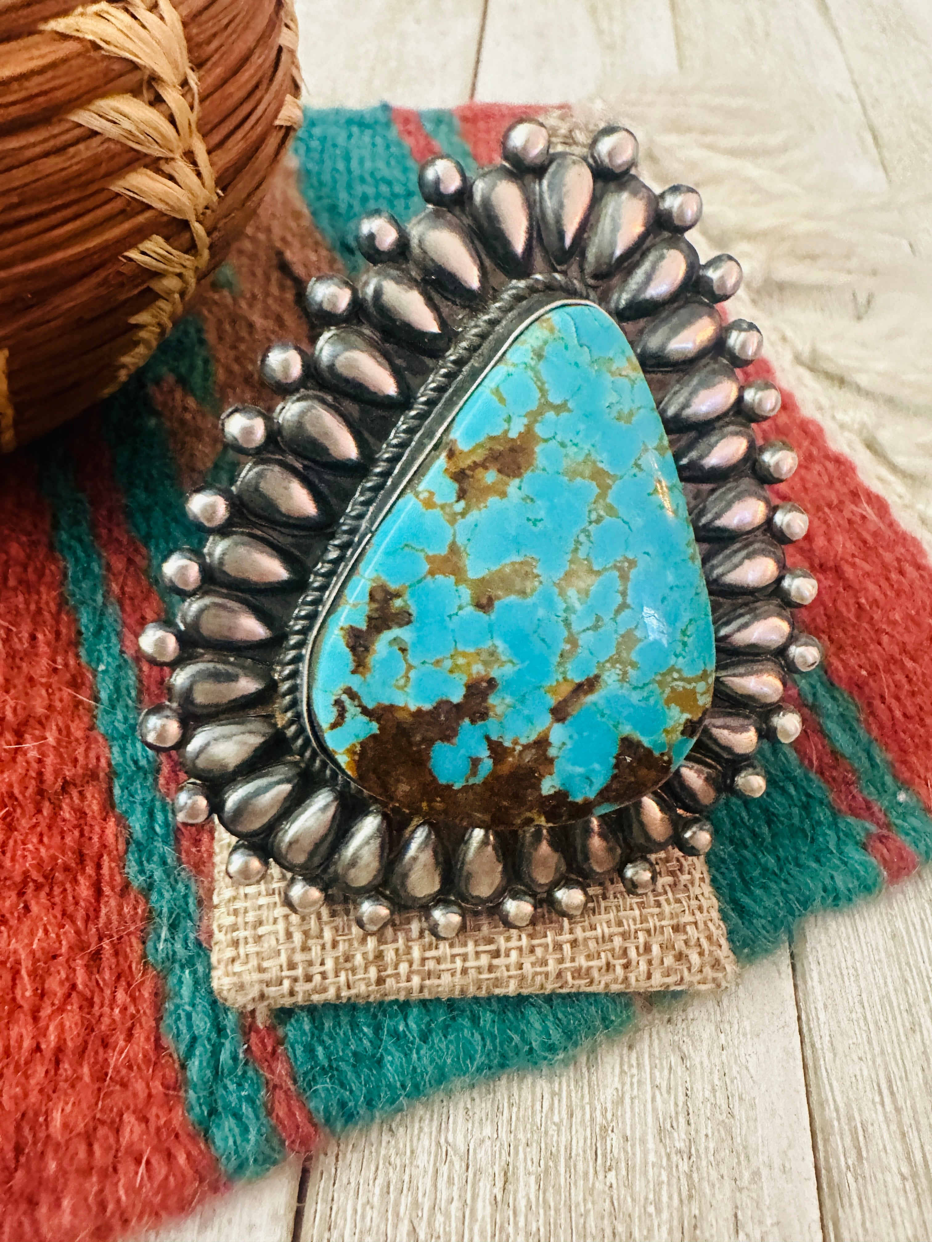 Handcrafted Turquoise & Sterling Silver Adjustable Ring by Marcus Chavez