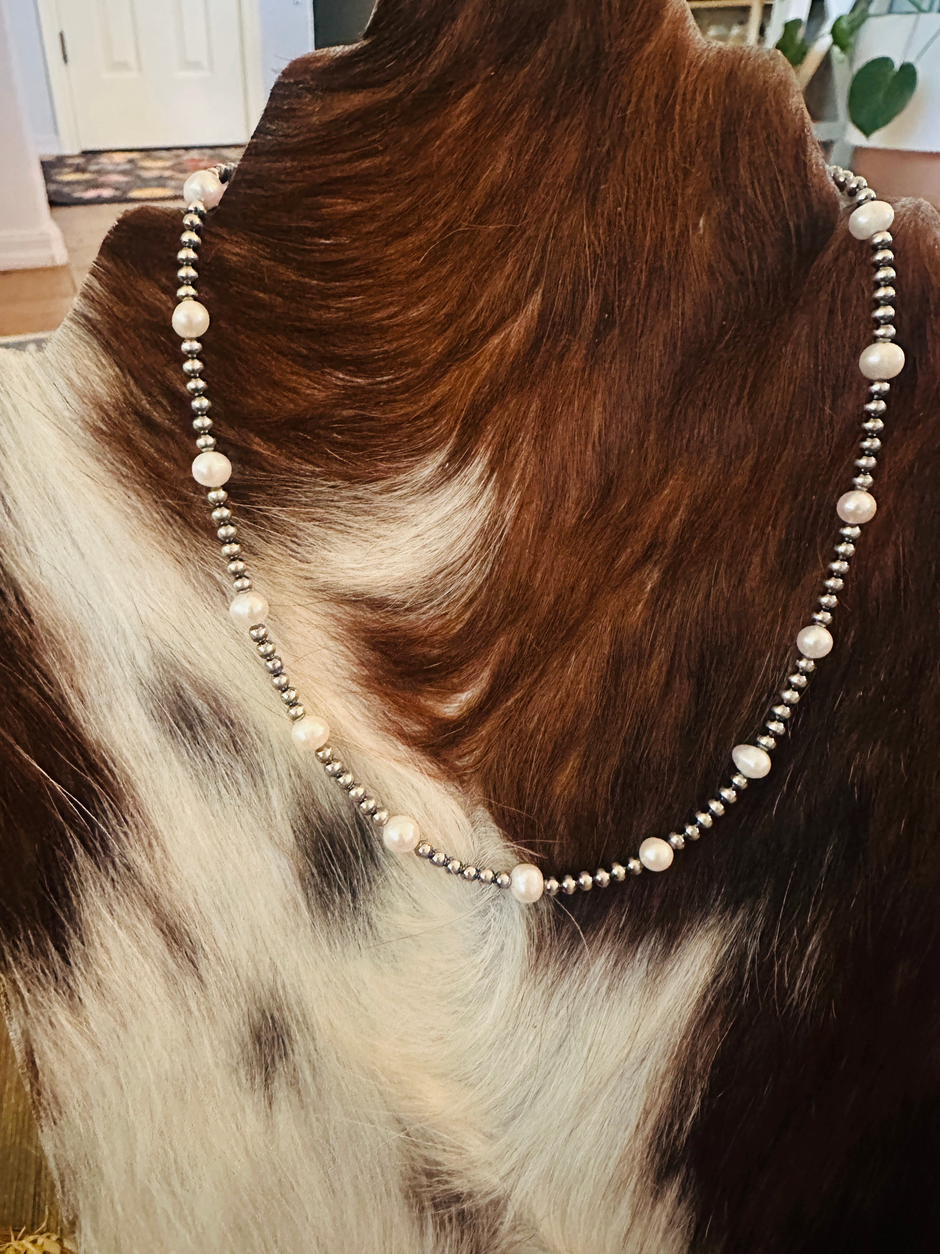 Handcrafted Freshwater Pearl & Sterling Silver 16” Beaded Necklace