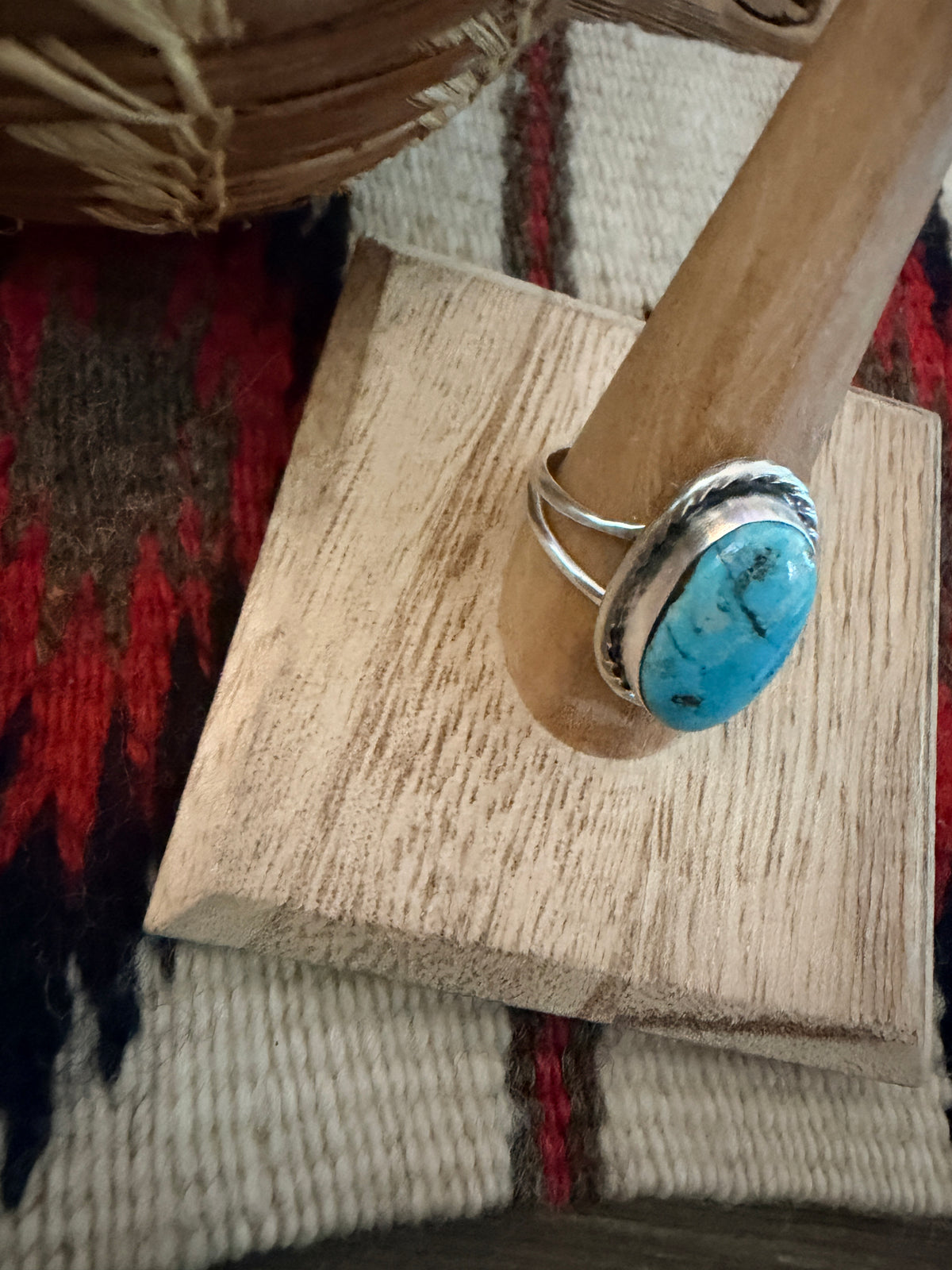Handcrafted Turquoise & Sterling Silver Ring Size 9.75
